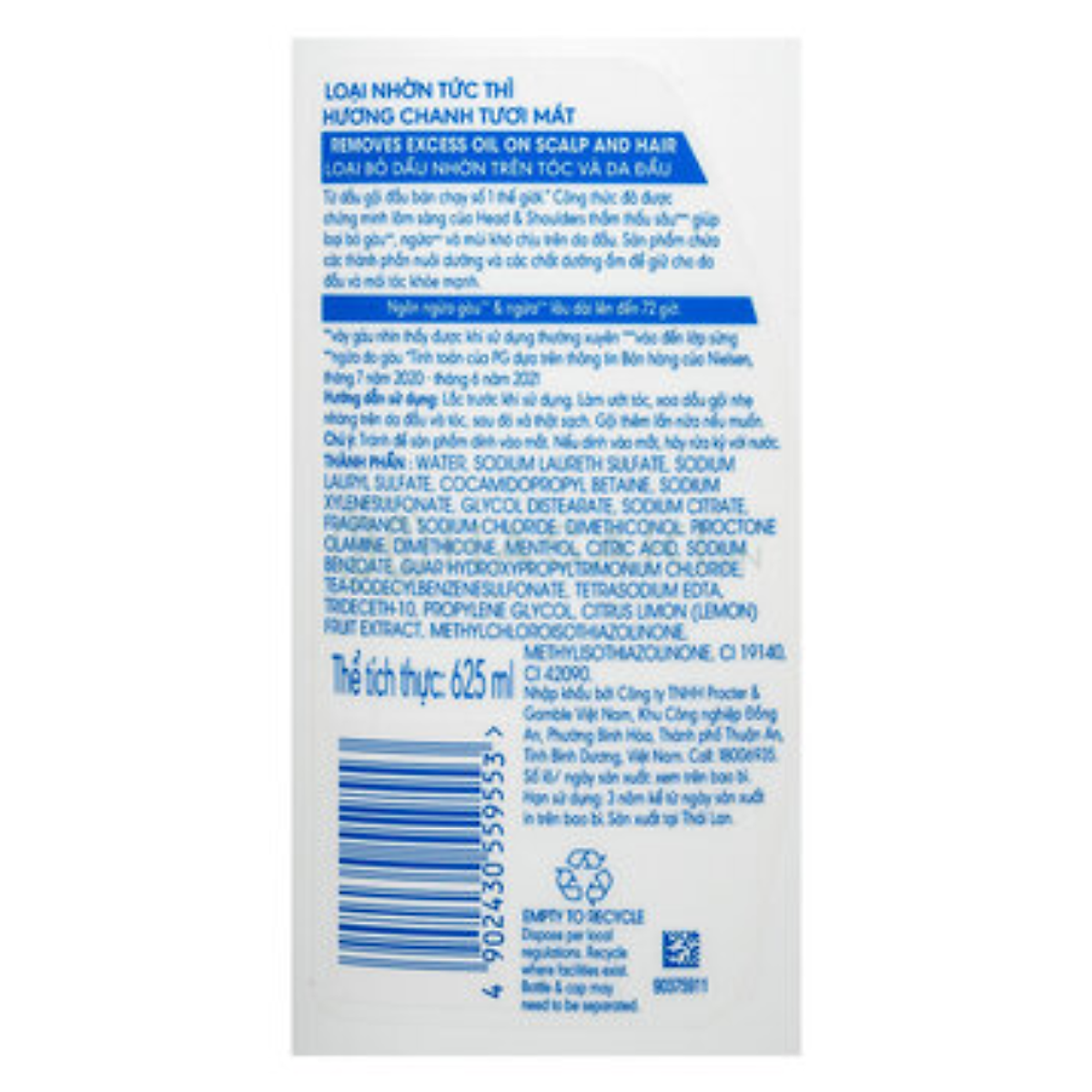 Dầu Gội HEAD & SHOULDERS Chai 625ml