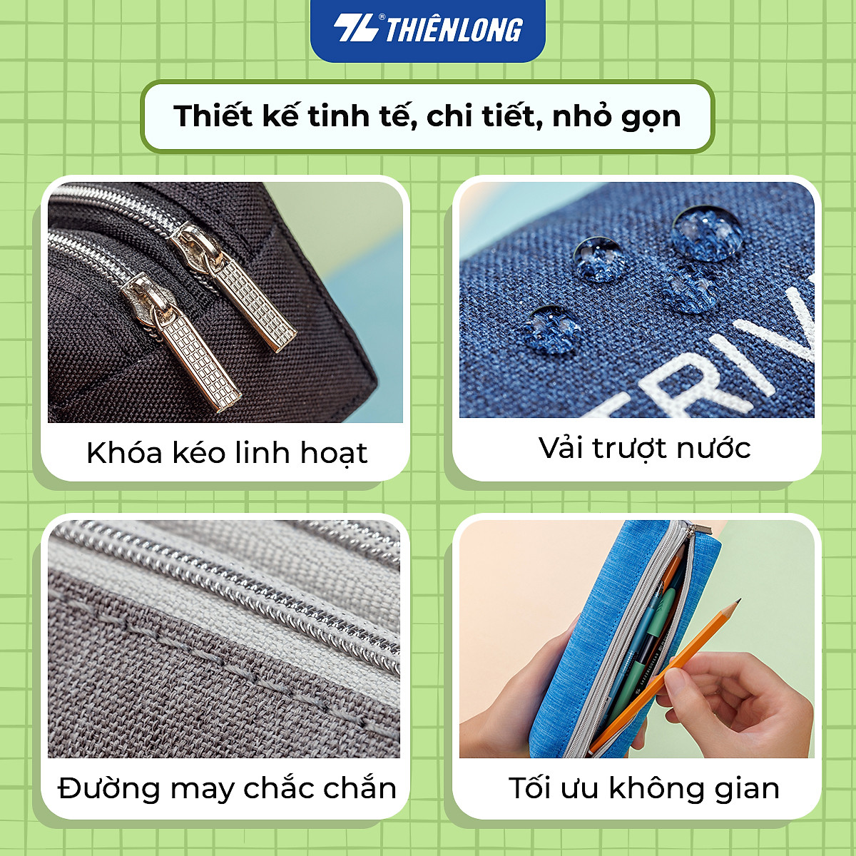 Bóp viết 2 ngăn Thiên Long PCA-019 - Vải trượt nước - Màu ngẫu nhiên