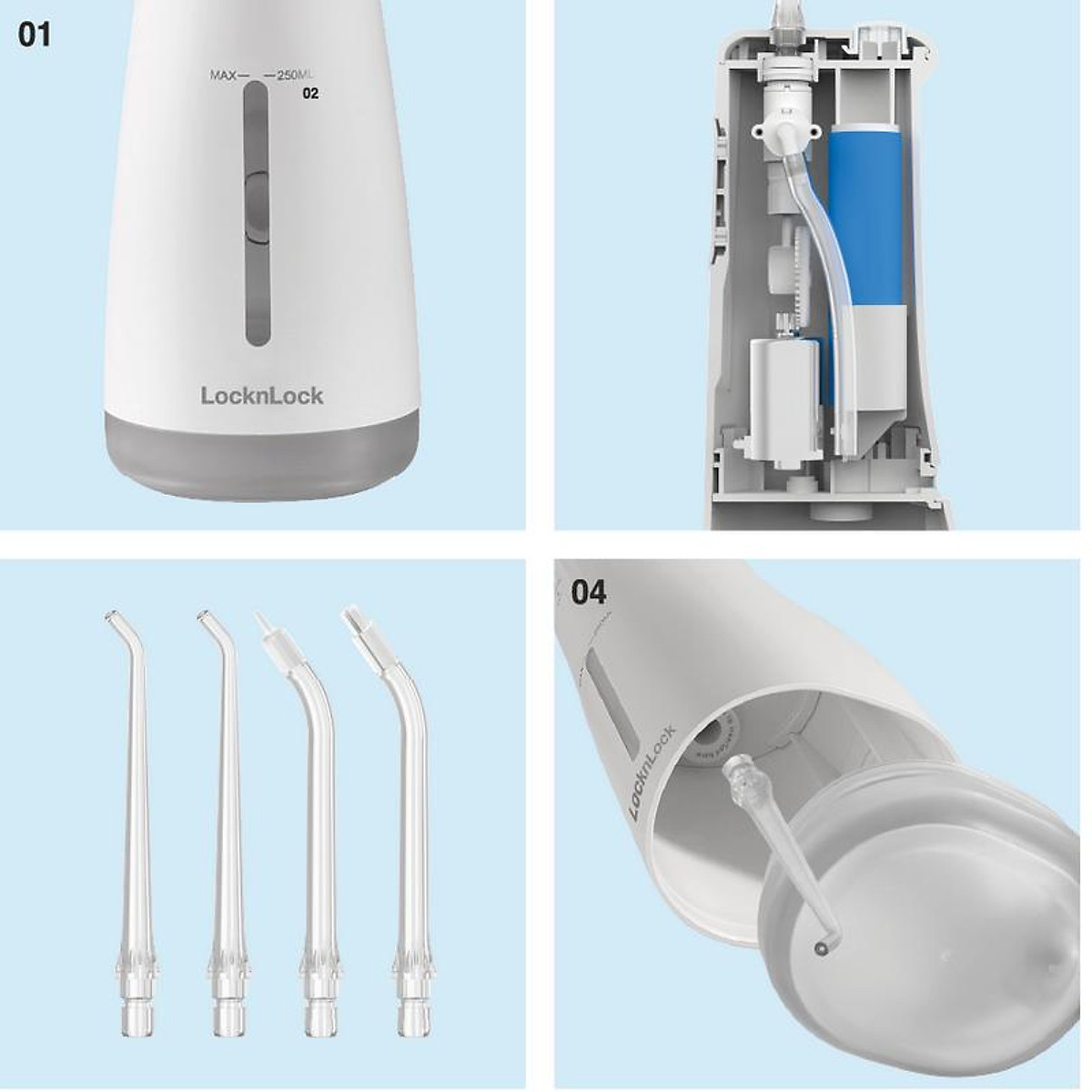 Máy tăm nước không dây LocknLock ENR154WHT 250ml, Hàng chính hãng, 4 chế độ, dung lượng pin 2000mAh - JoyMall
