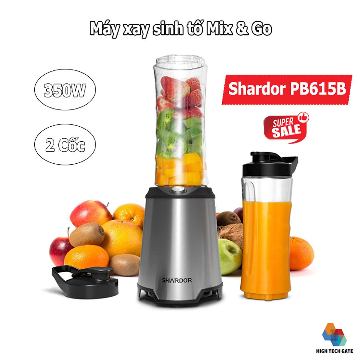Máy xay sinh tố Shardor PB615B mix and go, tích hợp 2 bình du lịch ...