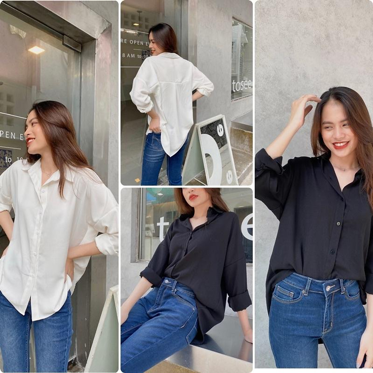Áo sơ mi oversize tay dài nữ - Áo sơ mi nữ Áo Sơ Mi Oversize Tay Dài Nữ - Áo Sơ Mi Nữ