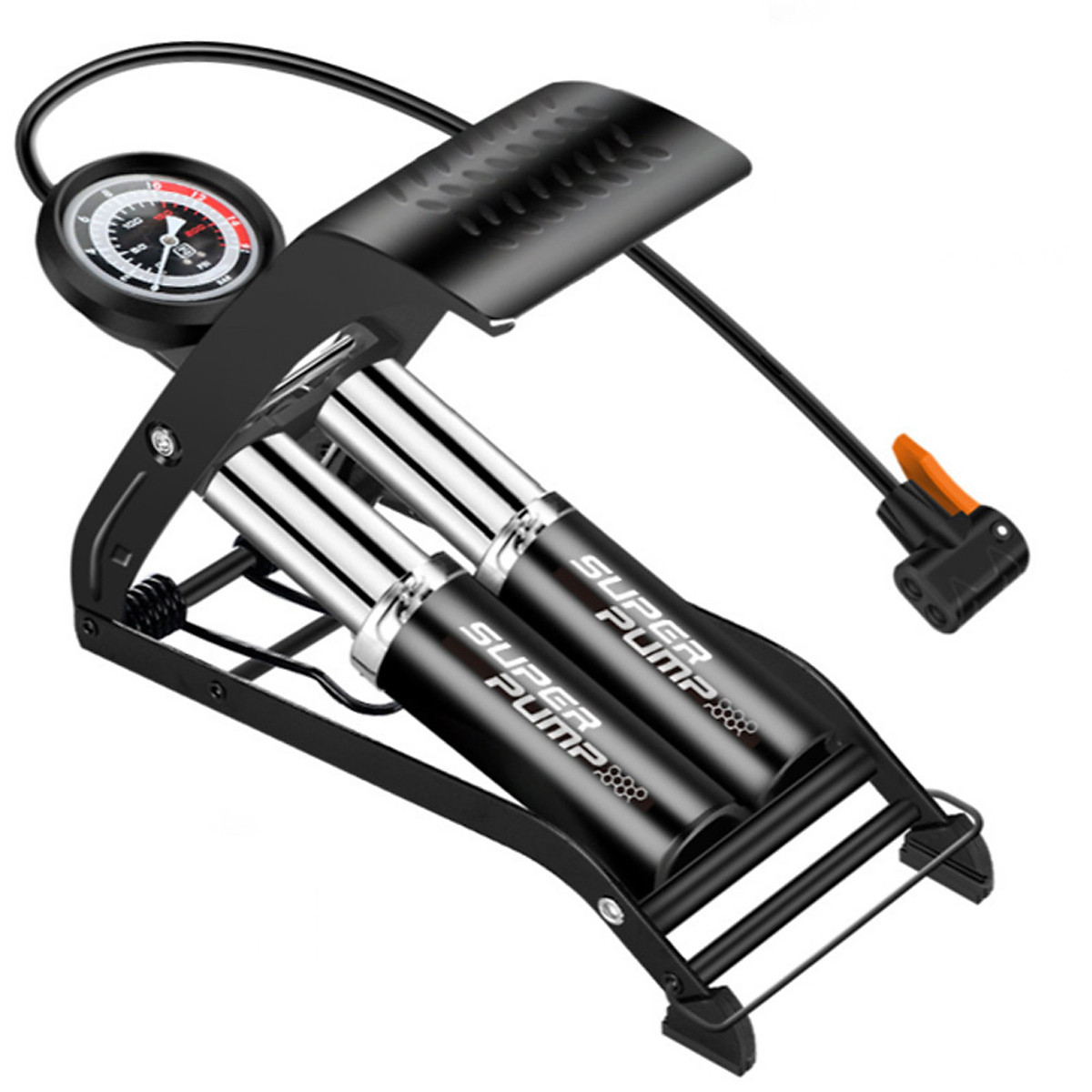 Bơm Đạp Chân 2 Nòng Xilanh 6 Bar 170 PSI Siêu Bơm Chất Lượng Cao Cho Xe Đạp, Xe Máy, Xe Ô tô, Xe Hơi Đa Năng Dễ Dàng Xếp Gọn Và Sử Dụng Tặng Kèm 3 Chốt Chân Lỗ Bơm Super Pump Mai Lee J055B