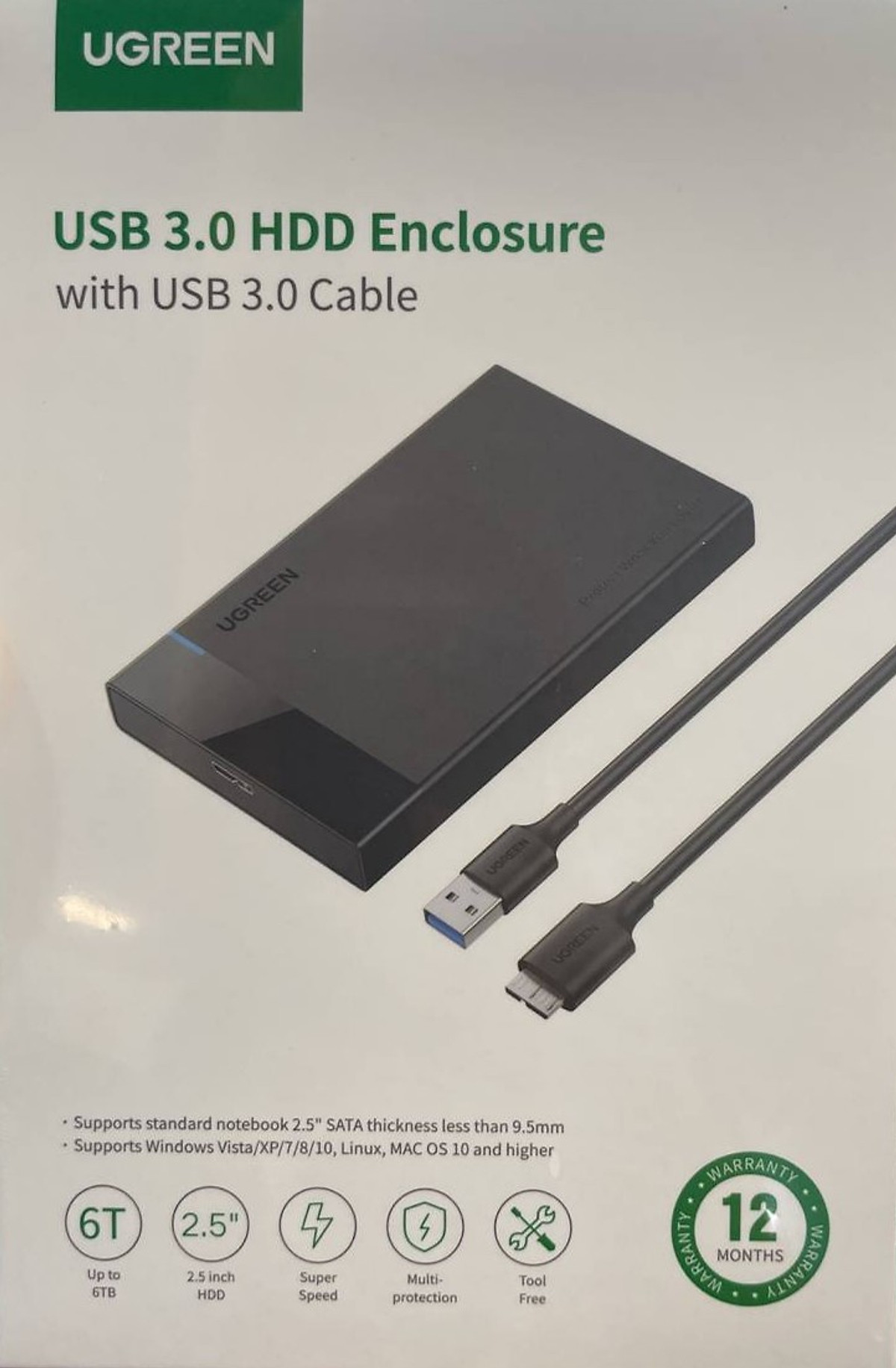Vỏ hộp đựng ổ cứng SATA 2.0/3.0 2.5 và SSD vỏ nhựa ABS cao cấp (dây dời) UGREEN US221 30848 - Hàng Chính Hãng