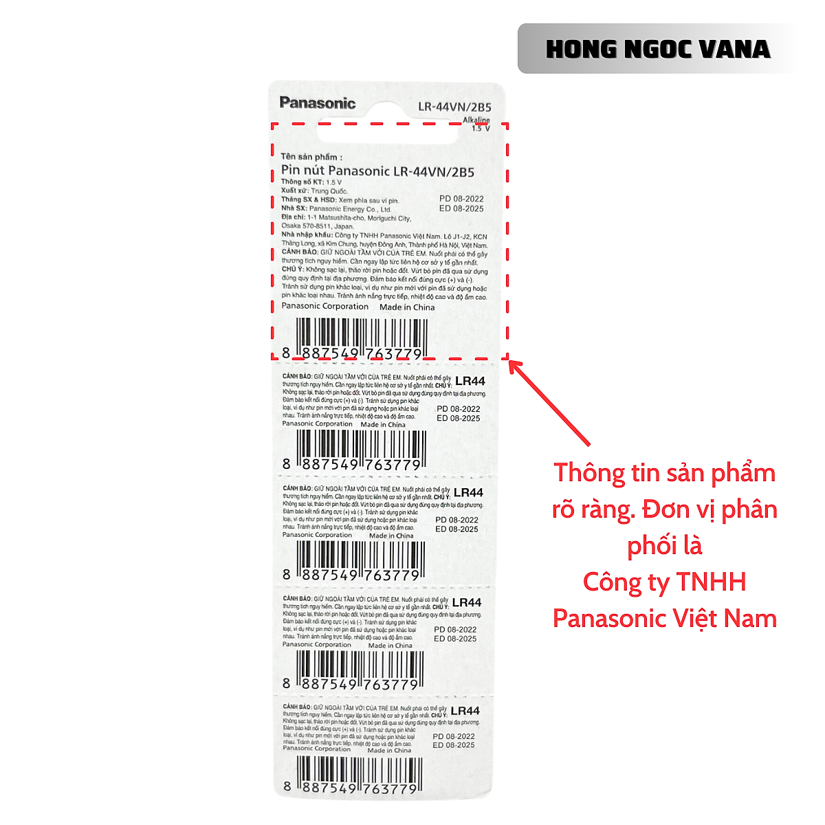 Vỉ 10 Pin LR44 ( A76 / AG13 ) 1,5V Panasonic - Hàng Chính Hãng
