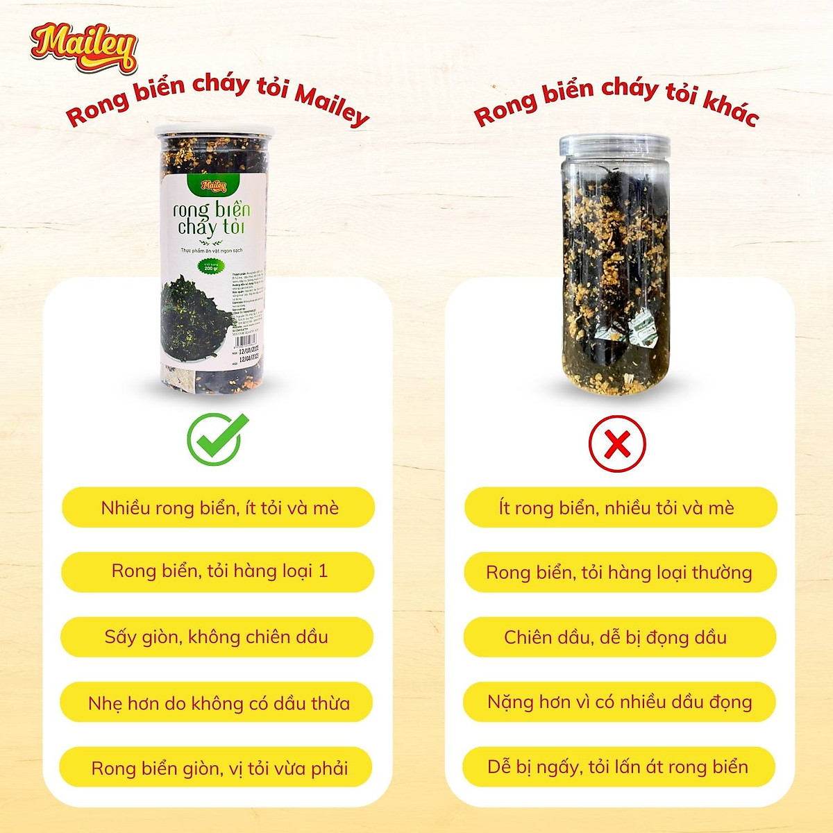 Rong biển cháy tỏi Mailey Hũ 200g - Rong biển ăn liền, ăn vặt, trộn cơm thơm ngon giàu dinh dưỡng