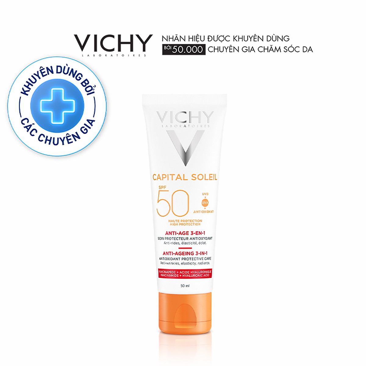 Kem chống nắng bảo vệ, giảm lão hóa Vichy Capital Soleil 3in1 Anti-Aging SPF50 50ml