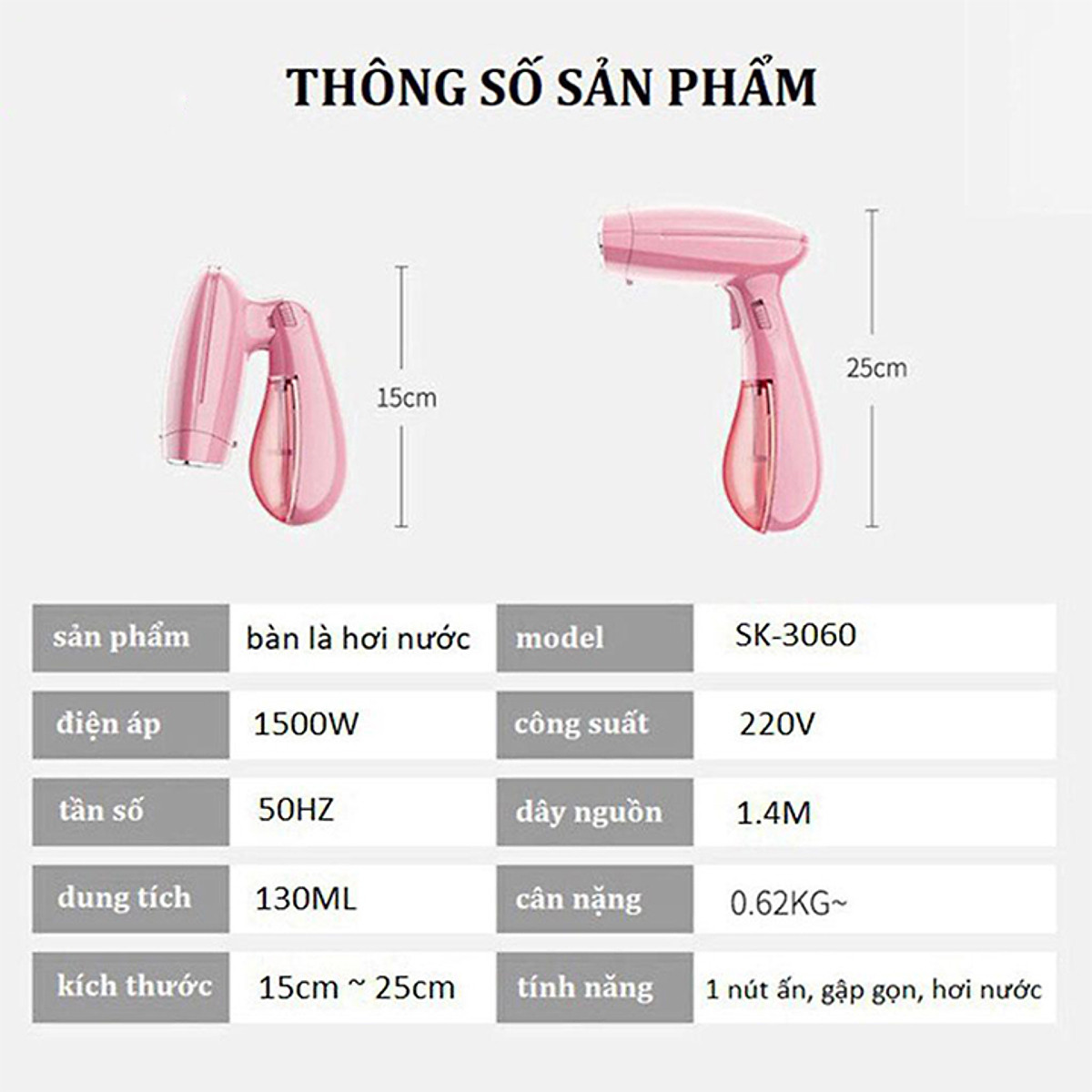 Bàn Là Ủi Áo Quần Hơi Nước Cầm Tay Tiện Lợi Loại 1 Hàng Chính Hãng MINIIN- Là Được Tất Cả Loại Vải- Gấp Gọn Tiện Dụng