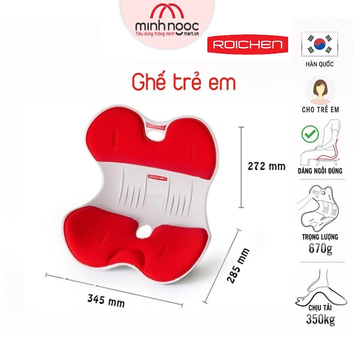 Ghế chỉnh dáng ngồi đúng Roichen - Hàn Quốc (Made in Korea). Dùng cho Nam, Nữ, Trẻ em.
