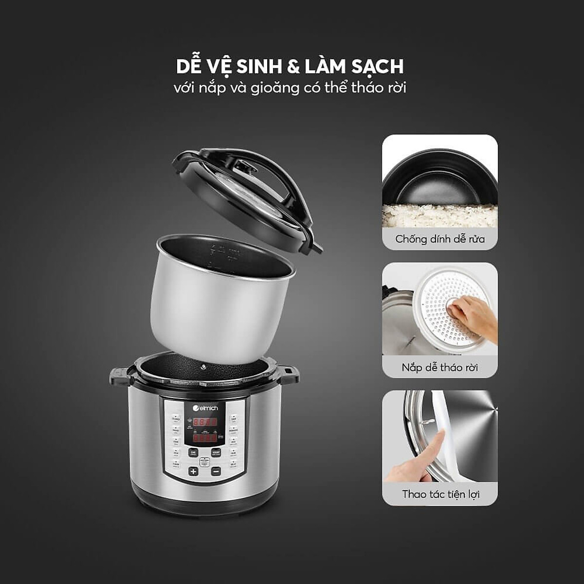 Nồi áp suất điện đa năng Elmich 6L PCE 1809OL - Hàng Chính Hãng