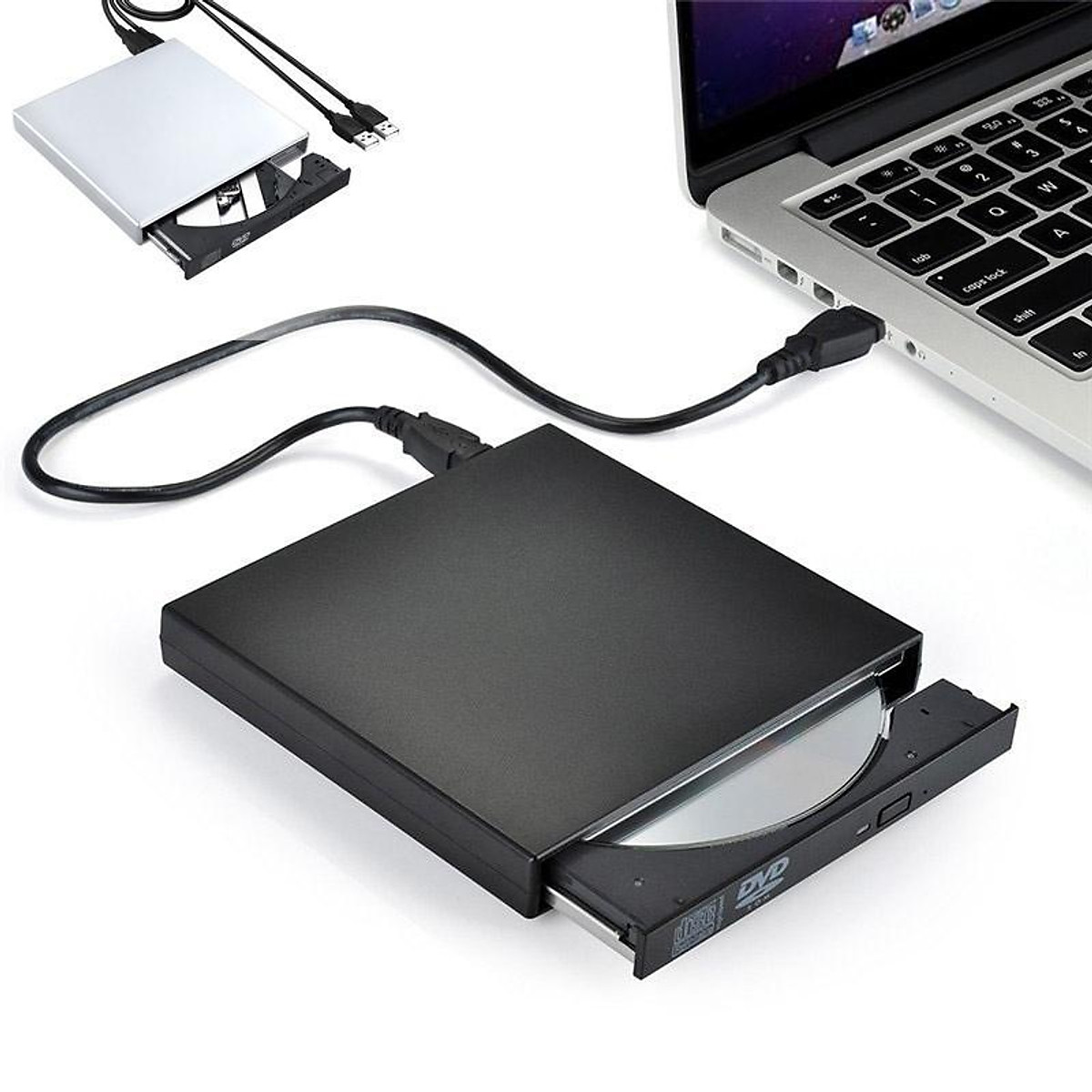 Mua Đầu đọc đĩa CD-RW DVD/CD với hai cáp USB cho Windows Mac OS Laptop - black, black tại Pengxiang