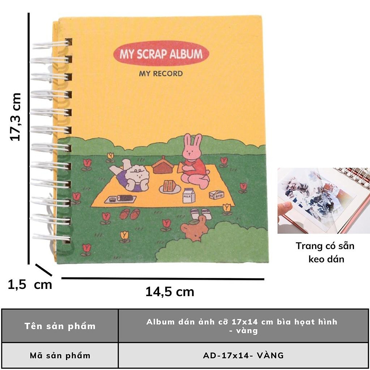 Album Ảnh Dán Cỡ 17X14 Cm Bìa Hoạt Hình Trang Có Sẵn Keo Dán, Để Nhiều