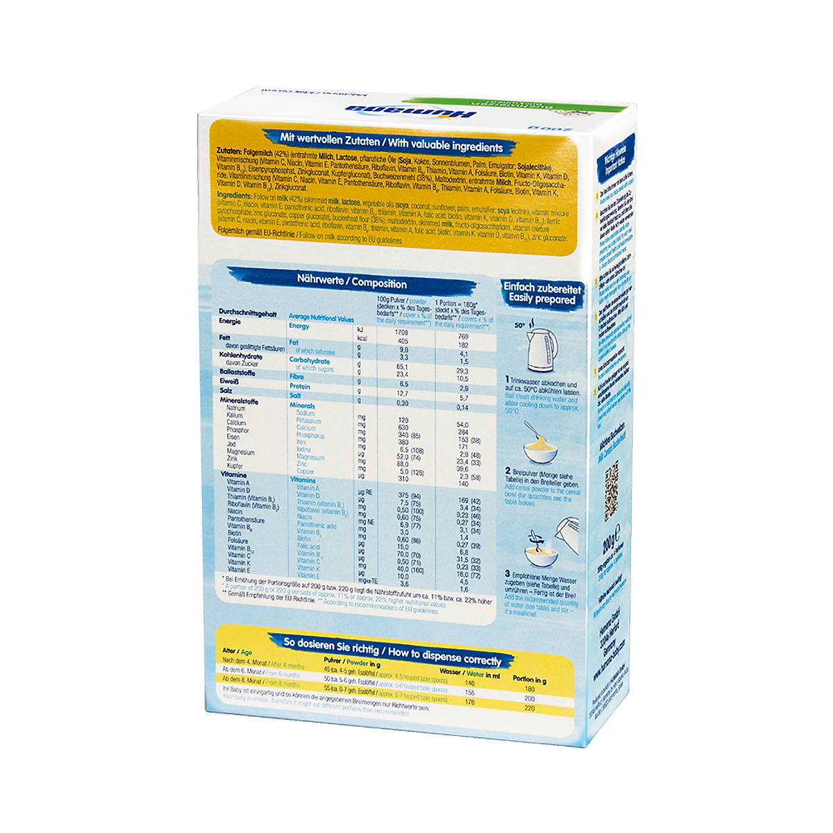 Bột ăn dặm dinh dưỡng Humana lúa mì Semolina và sữa MILK CEREAL SEMOLINA - Nhập khẩu 100% từ Đức.