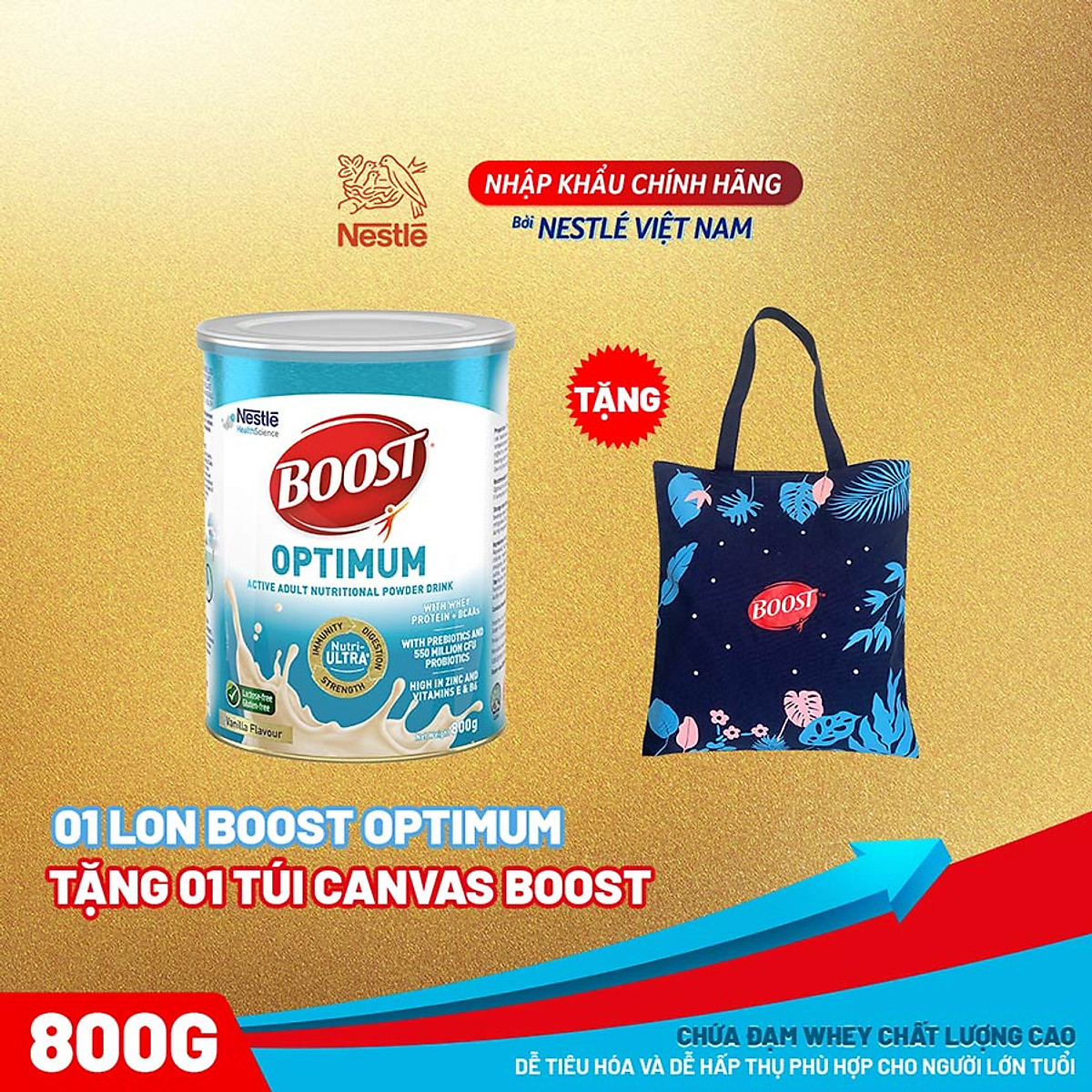 Sản phẩm dinh dưỡng y học Nestlé Boost Optimum bổ sung dinh dưỡng cho người lớn 800g - Tặng túi canvas