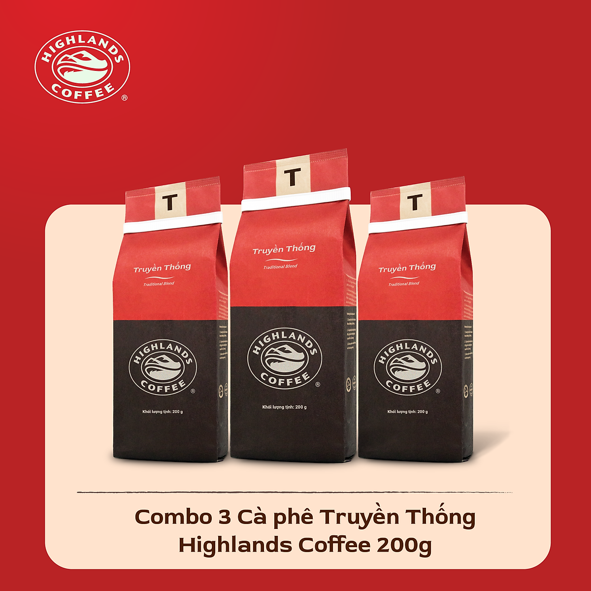 Combo 3 gói Cà Phê Rang Xay Truyền Thống Highlands Coffee (200g)