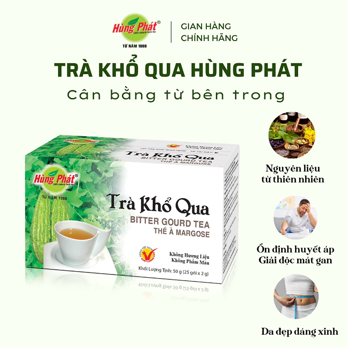Trà Khổ Qua Túi Lọc Hỗ Trợ Thanh Nhiệt Cơ Thể Dáng Đẹp Da Xinh Hộp 25 gói - Thương Hiệu Hùng Phát