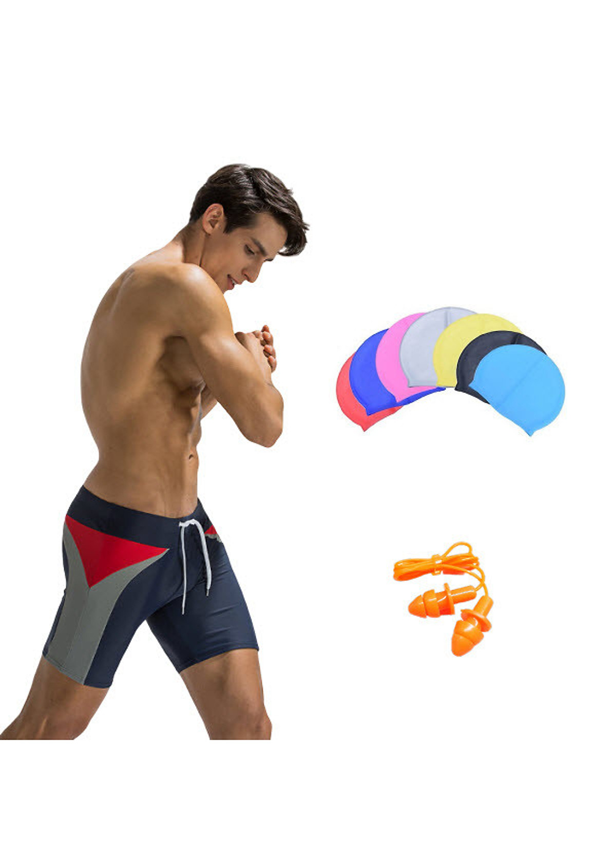 Quần bơi nam Boxer YESURE DEENYT Chất liệu Superfine polyester cao cấp , chống thấm , nhanh khô form Fitness thời trang (Tặng kèm nón bơi + bịt tai silicon) - Hàng Chính Hãng