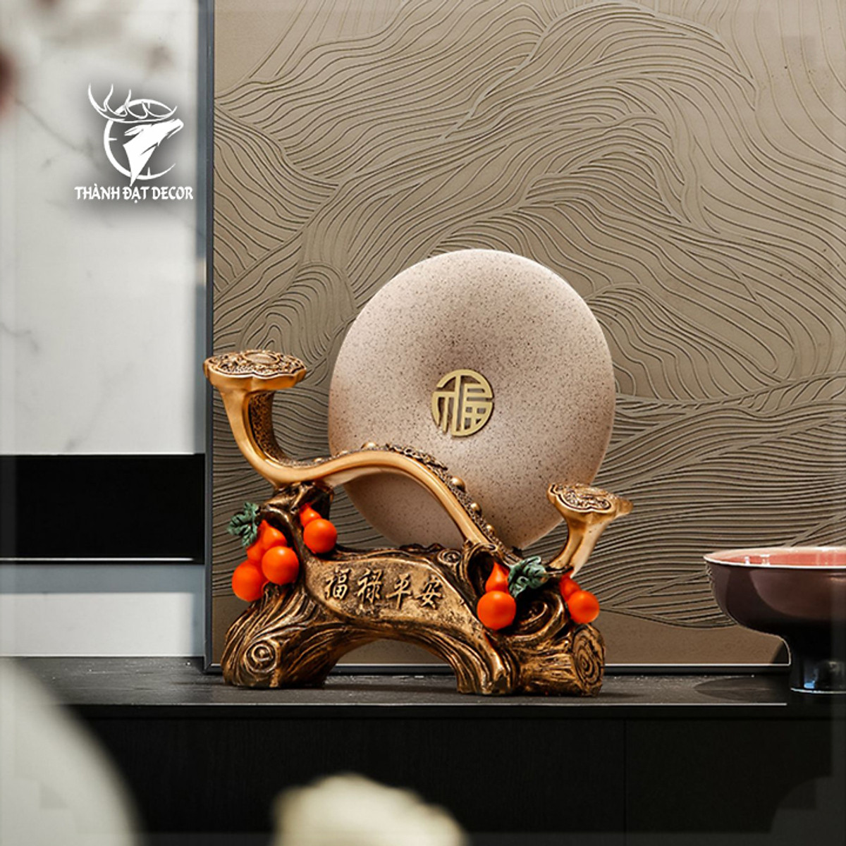 Tượng Phong Thủy Trượng Như Ý Kèm Đĩa Ngọc, Quà Tặng Tân Gia Khai Trương Sinh Nhật Trang Trí Nhà Cửa