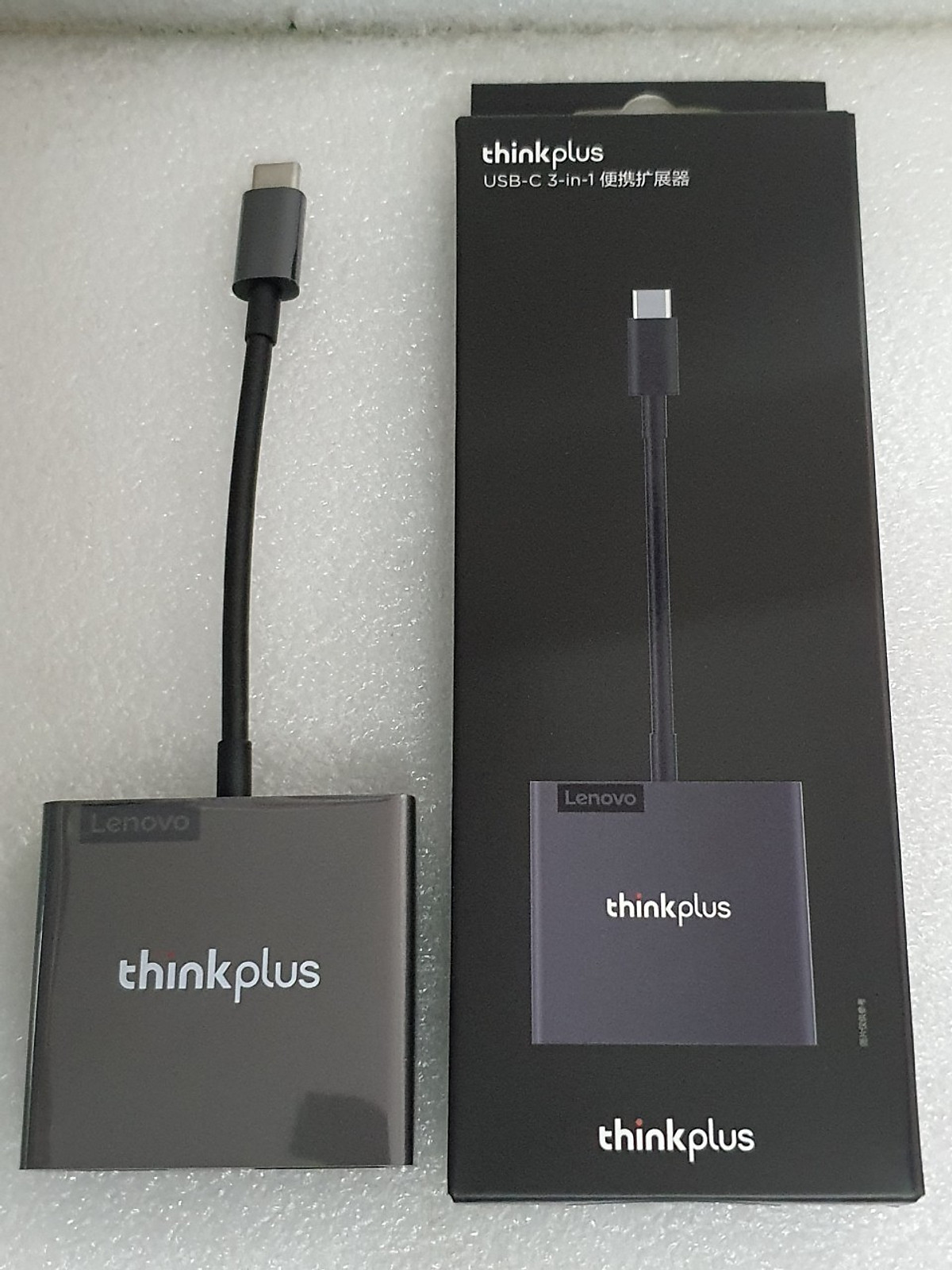 Cáp type C ra HDMI - VGA và USB - 3 trong 1 - Lenovo Thinkplus Type C USB-C 3-in-1 Adapter USB Hub, 4K HDMI 60Hz, VGA, USB 3.0 Type C to HDMI VGA USB 3.0 - Hàng chính hãng