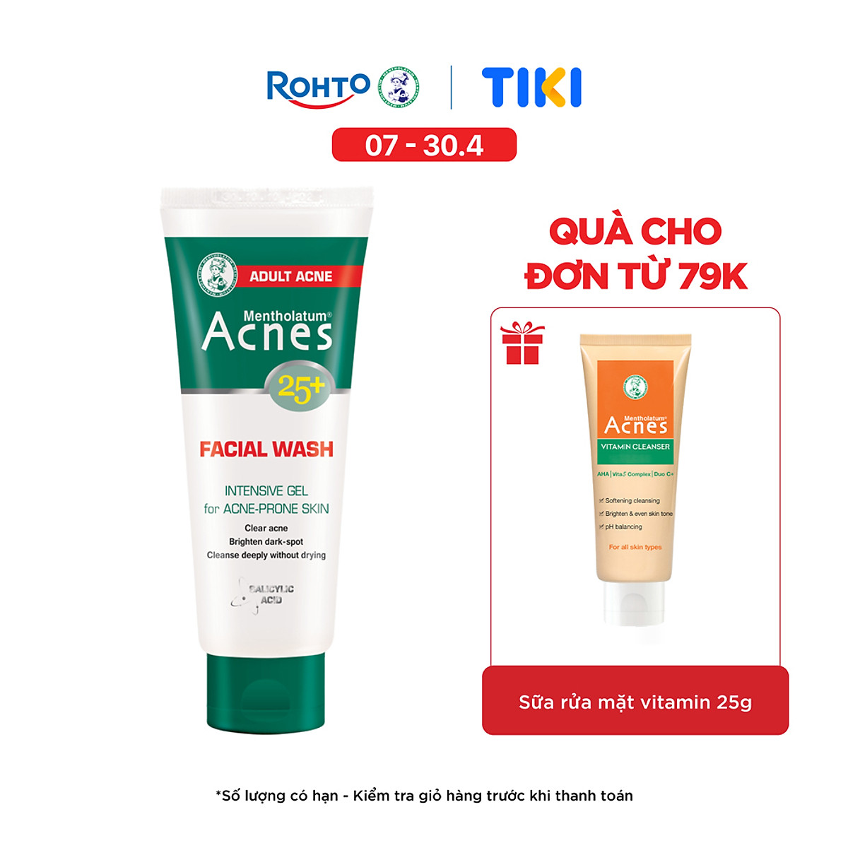 Sữa rửa mặt ngăn ngừa mụn dạng gel Acnes 25+ Facial Wash 100g