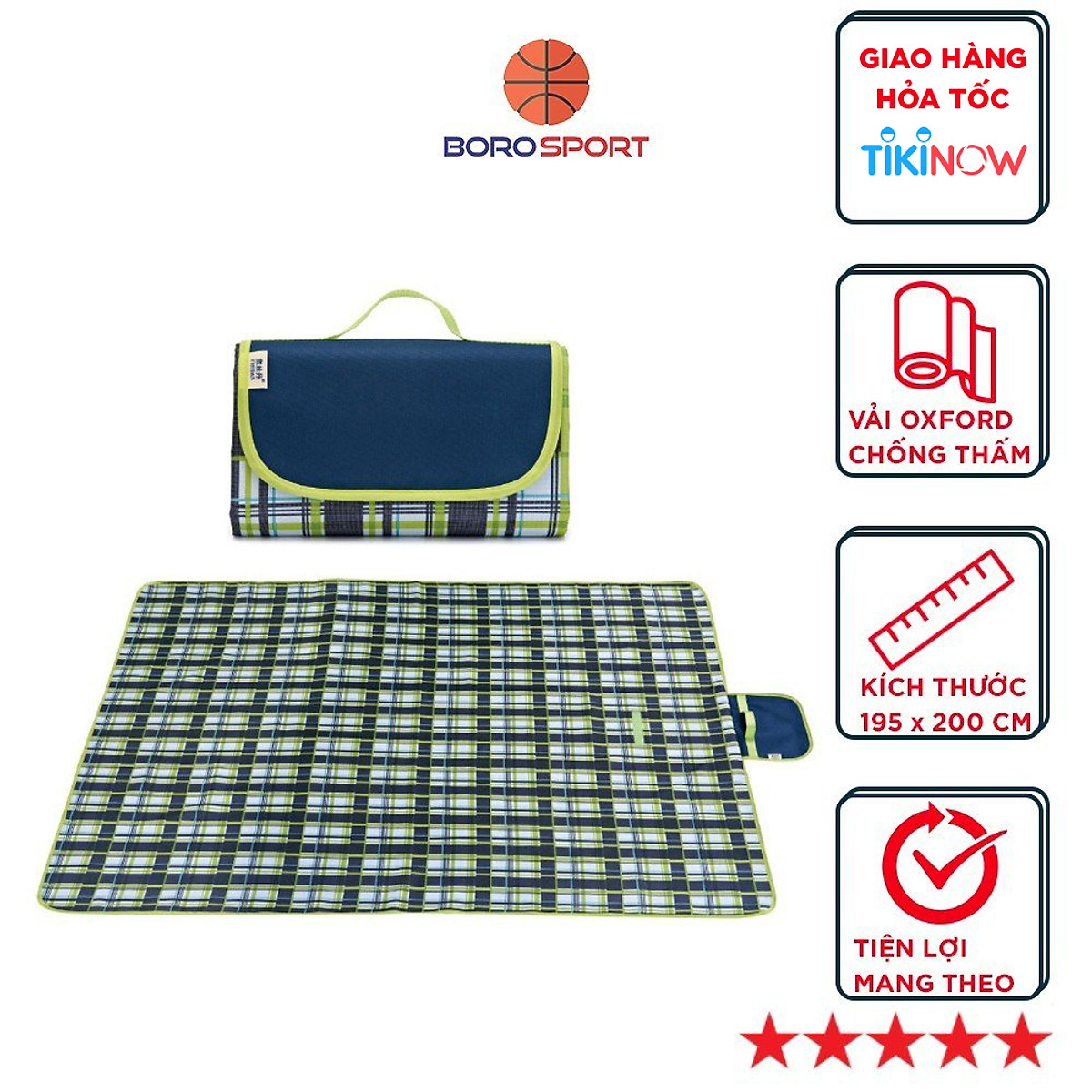 Thảm trải dã ngoại đi picnic 200x200 cm trải sàn CLEACCO , đi pinic thiết kế gấp gọn tiện lợi mang đi BORO SPORT - Hàng chính hãng