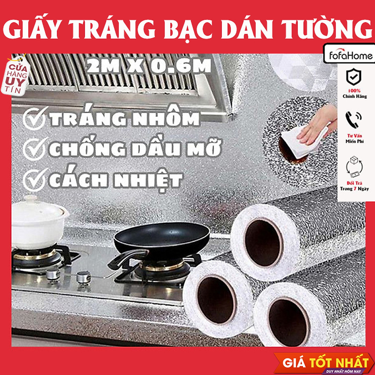 Cuộn Giấy Bạc Dán Bếp Cách Nhiệt, Miếng Decal Dán Tường Nhà Bếp Chống Thấm Bền Đẹp (Khổ 60cm)