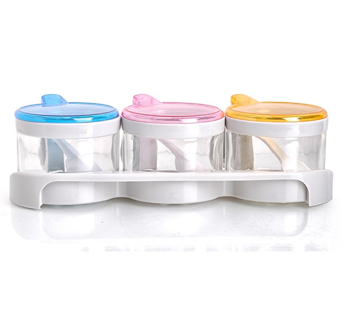 Bộ Kệ 3 Hũ Đựng Gia Vị Tròn Thủy Tinh Chống Ẩm Có Muỗng Cao Cấp | Tiki.vn