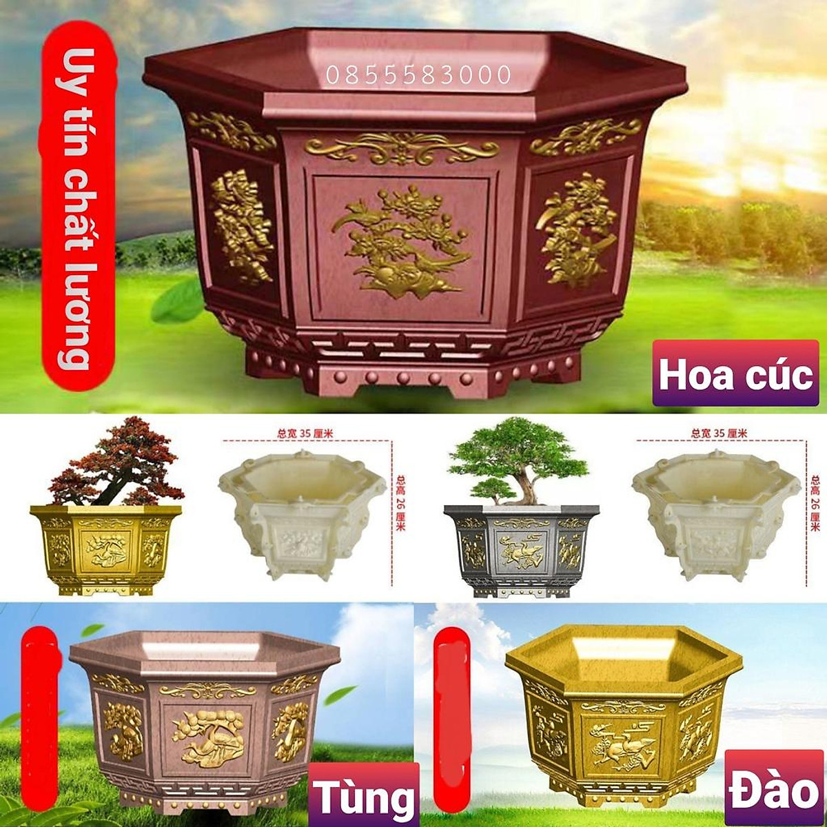 Mua khuôn đúc chậu cảnh lục giác 35 (khuôn chậu ABS có lòng trong) - Cúc+  Tùng + Đào tại Khuôn mẫu phan khải