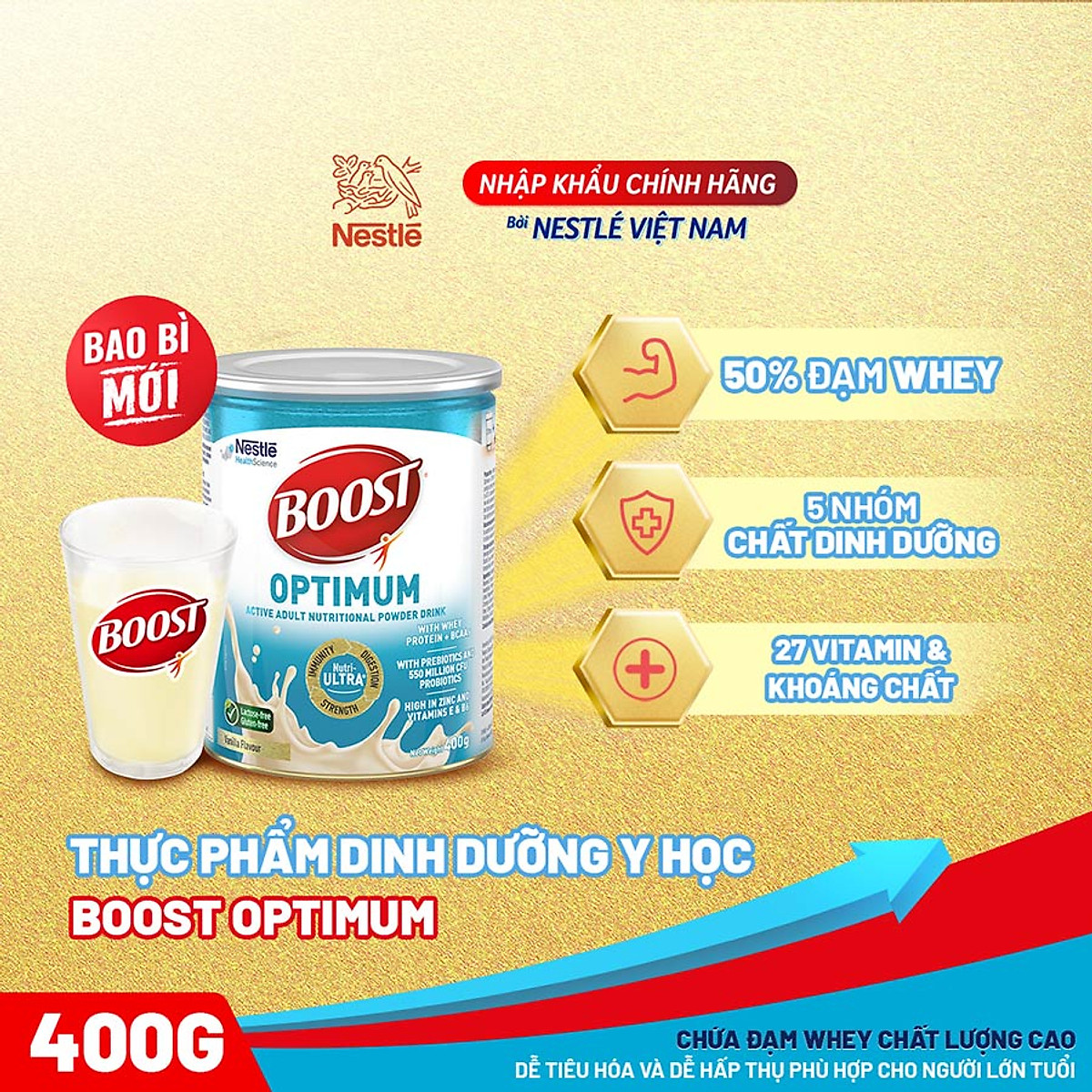 Sản phẩm dinh dưỡng y học Nestlé Boost Optimum bổ sung dinh dưỡng cho người lớn 400g