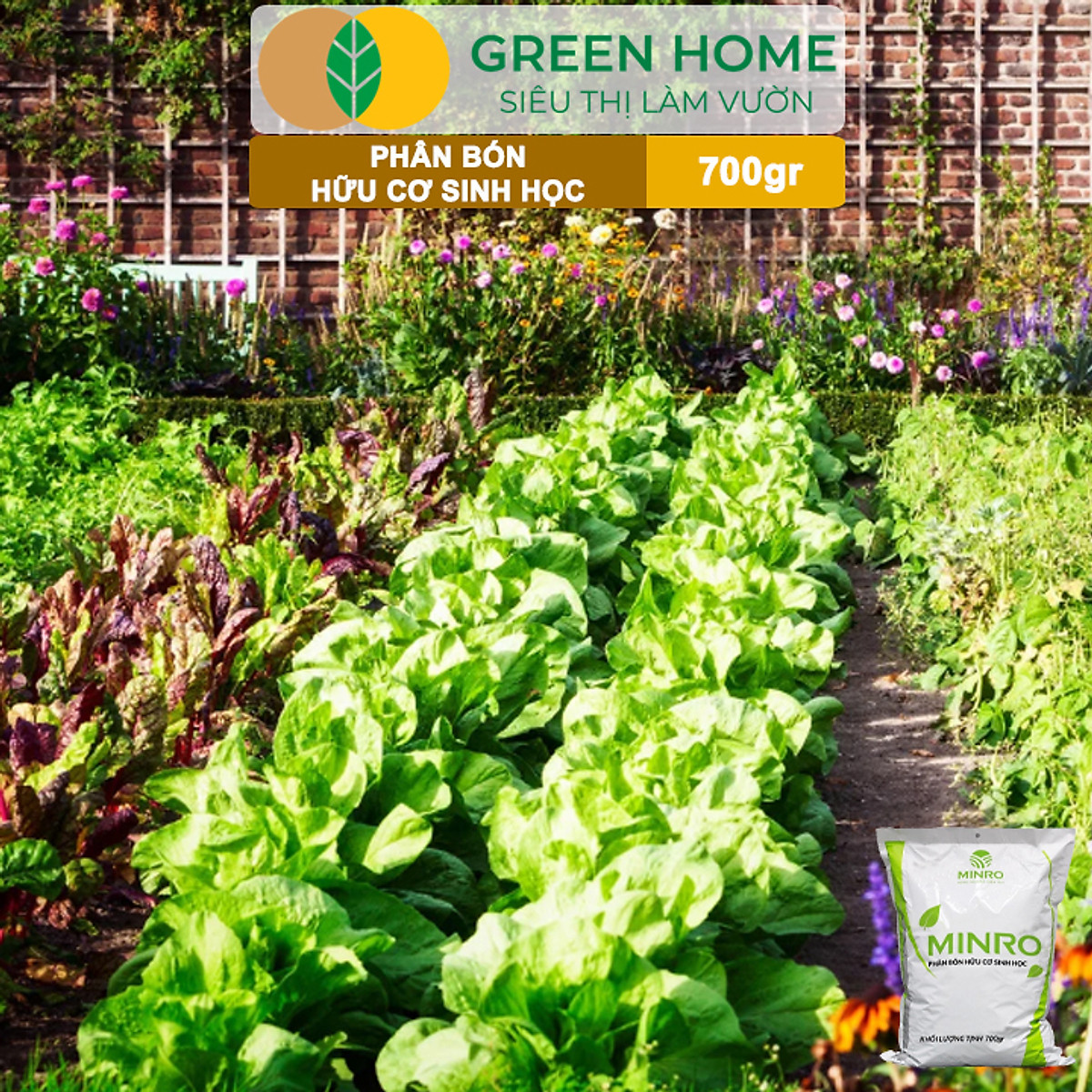 Phân Bón Hữu Cơ Greenhome, Minro, Bao 700g, Sinh Học Giúp Cây Khoẻ, Ổn Định, Sai Hoa, Đậu Trái Chuyên Hoa Hồng, Lan, Rau