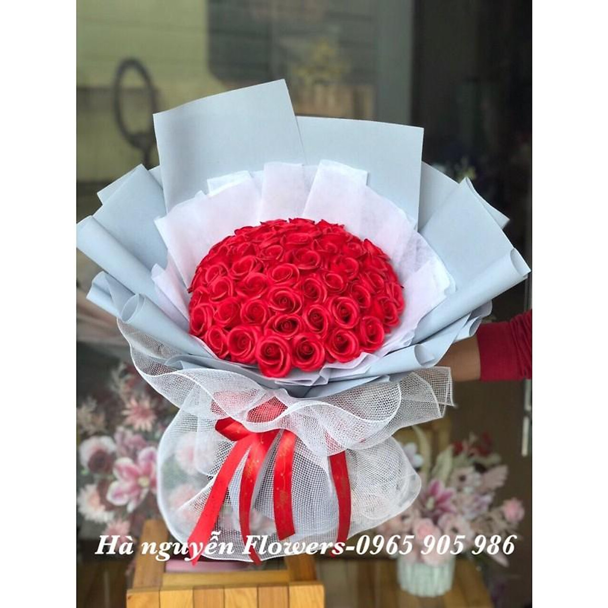 Bó hoa hồng sáp 50 bông cao cấp tặng kèm thiệp nhận đặt màu theo yêu