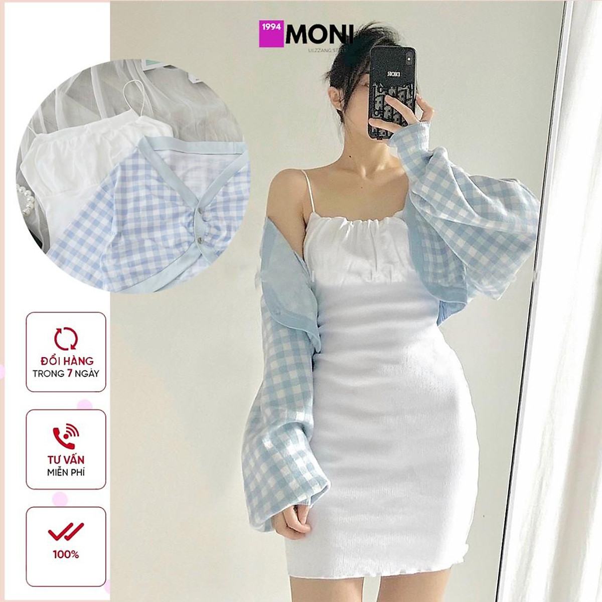 SET ĐẦM 2 DÂY BODY KÈM ÁO KHOÁC SƠ MI VOAN  LÊ PHƯƠNG BOUTIQUE  Mochan