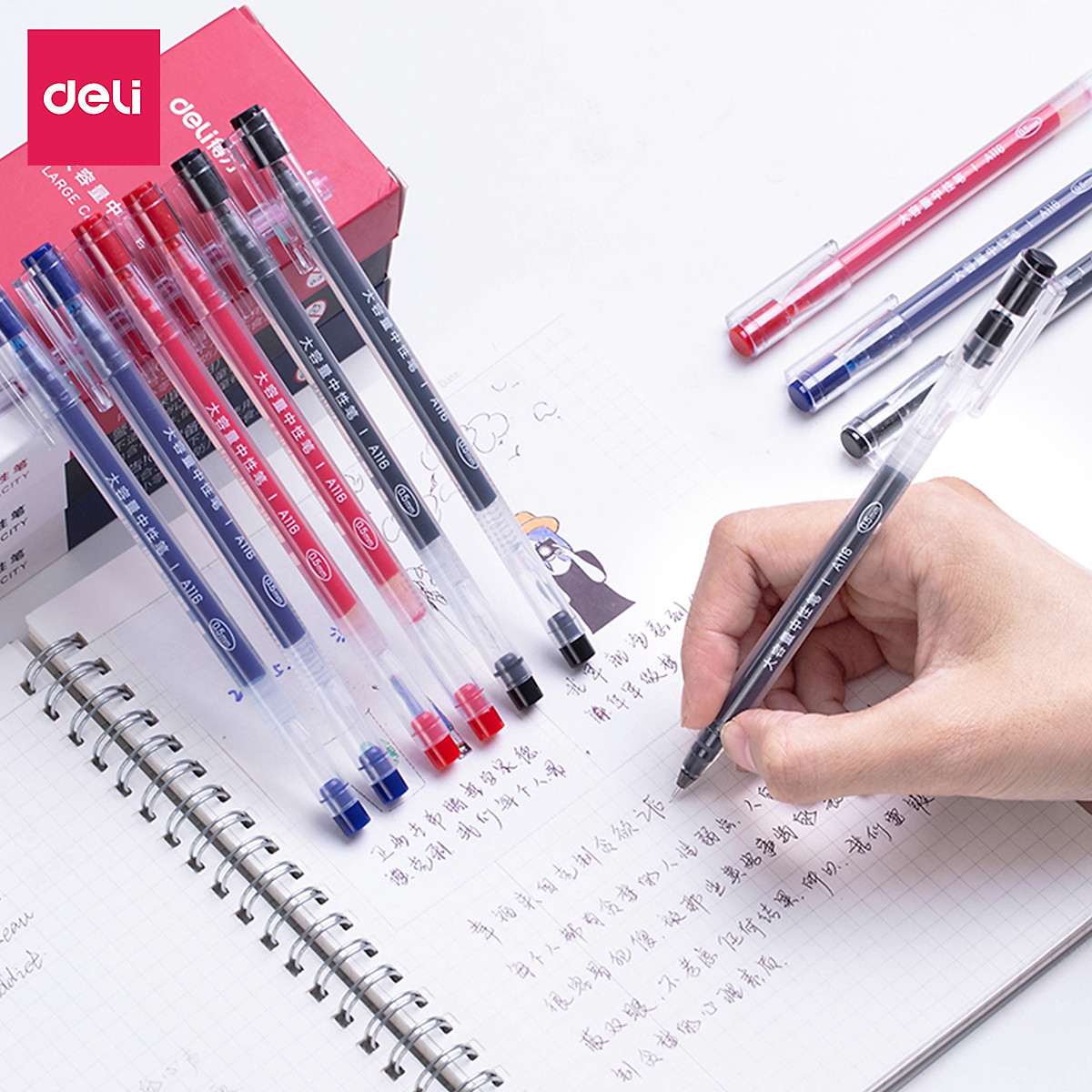 Bút gel 0.5mm Deli nhiều màu lựa chọn - Bút bi nước - 1 chiếc - Mực đỏ / Xanh / Đen - A116