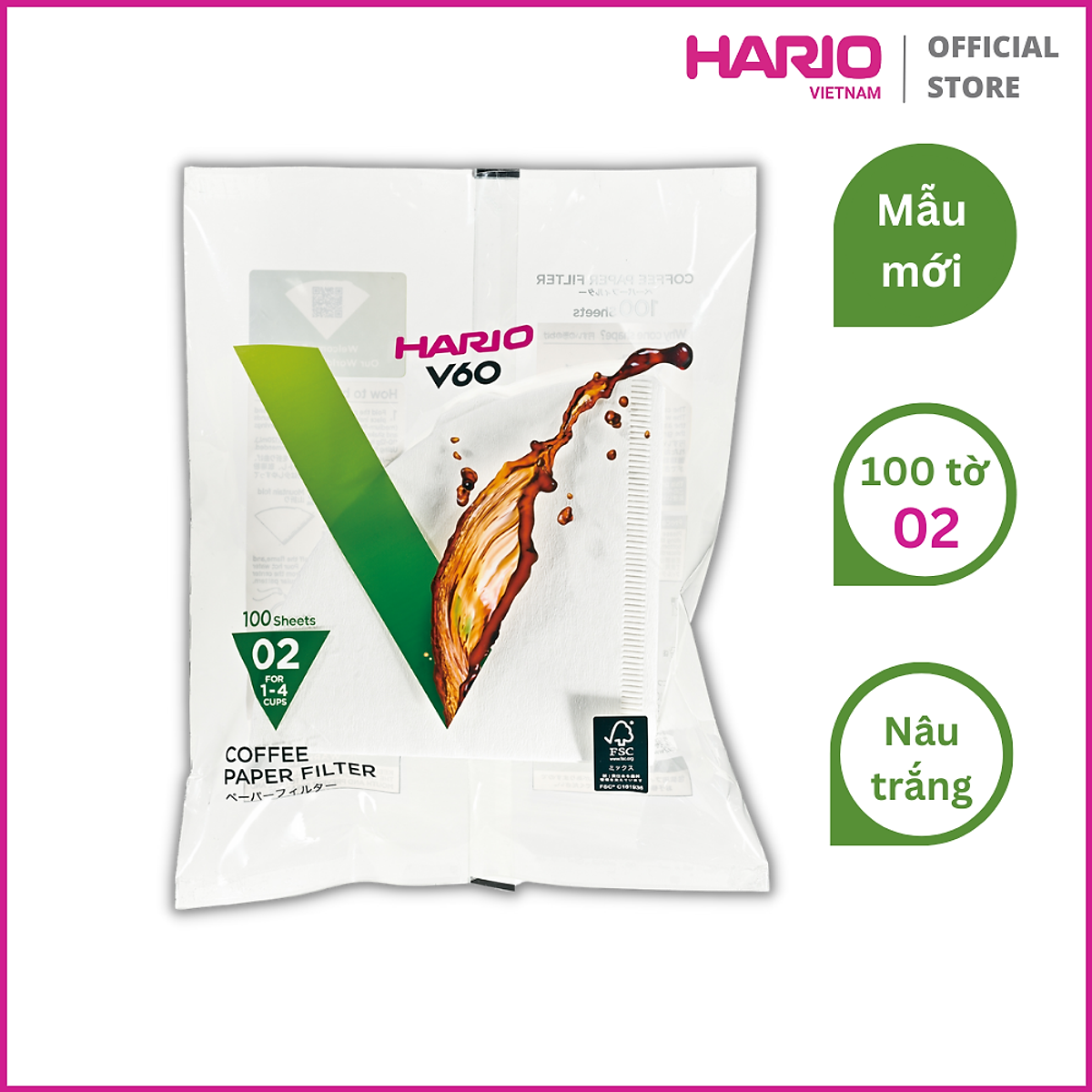 Giấy lọc cà phê Hario 100 cái (V60-VCF-02-100W)