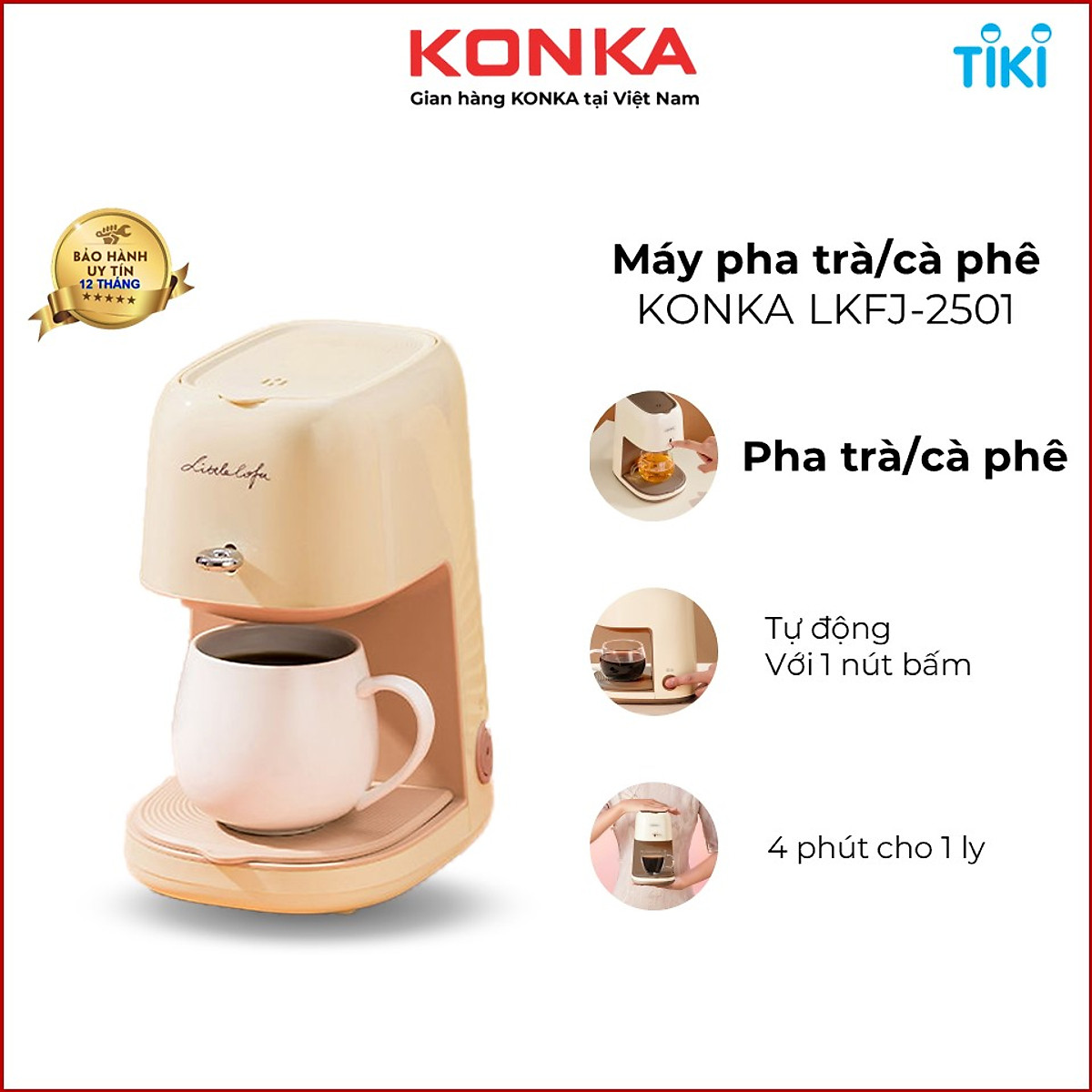 Máy Pha Cà Phê KONKA 2501M dễ sử dụng công suất 400W pha cà phê nhỏ giọt bình chứa tối đa 0.5L thời gian pha nhanh chóng thiết kế hiện đại sang trọng bảo hành 12 tháng - Hàng Nhập Khẩu
