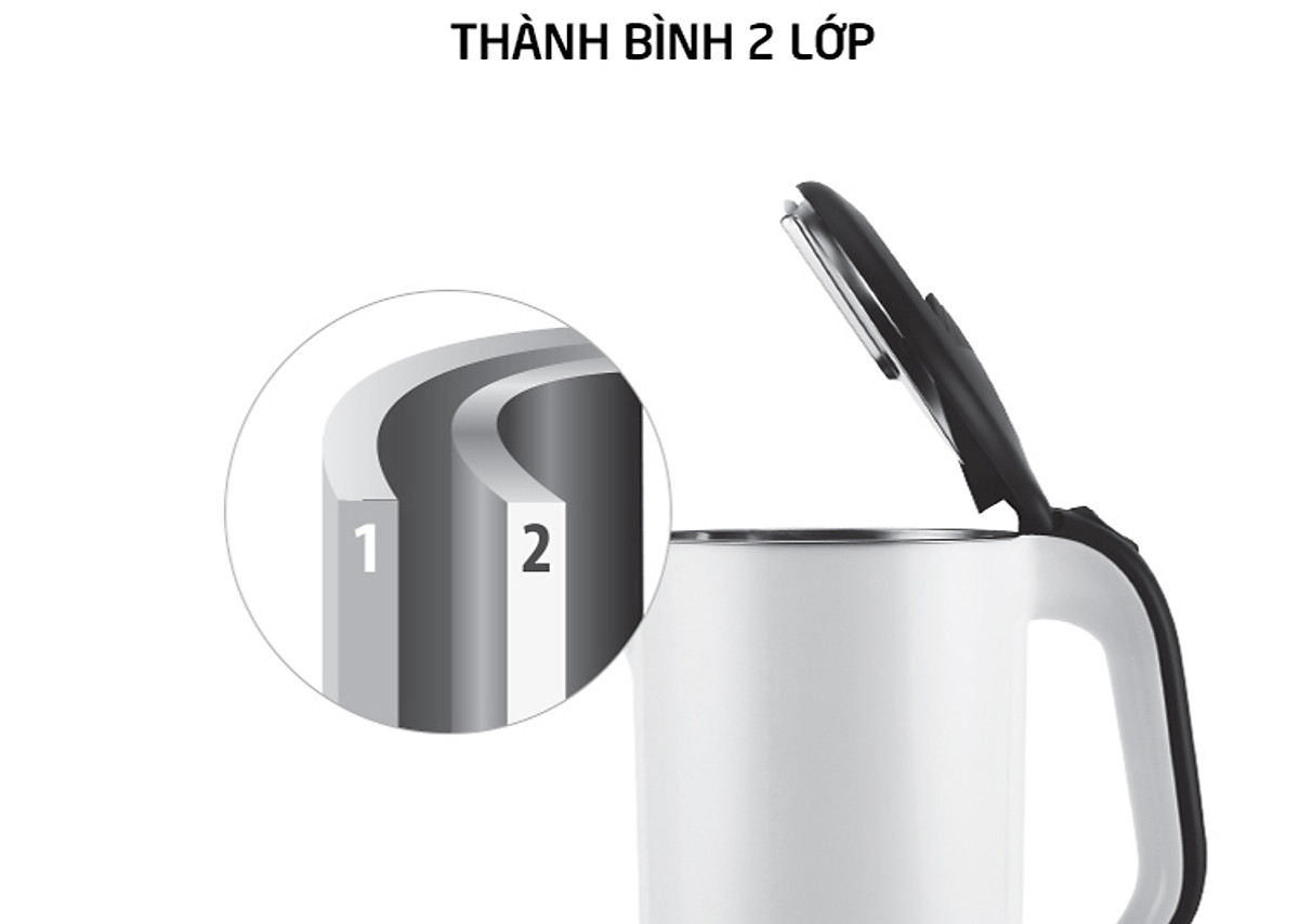 Ấm Đun Siêu Tốc Lock&Lock 2 Lớp Ruột Bình Bằng Thép Không Gỉ EJK738 (1.7L) - Hàng Chính Hãng, Tặng Kèm Cọ Rửa Và Ống Hút
