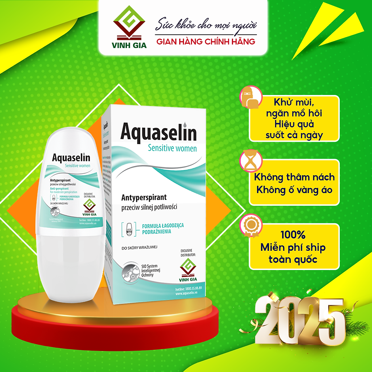 Lăn khử mùi dành cho nữ Aquaselin 50ml (loại nhẹ)