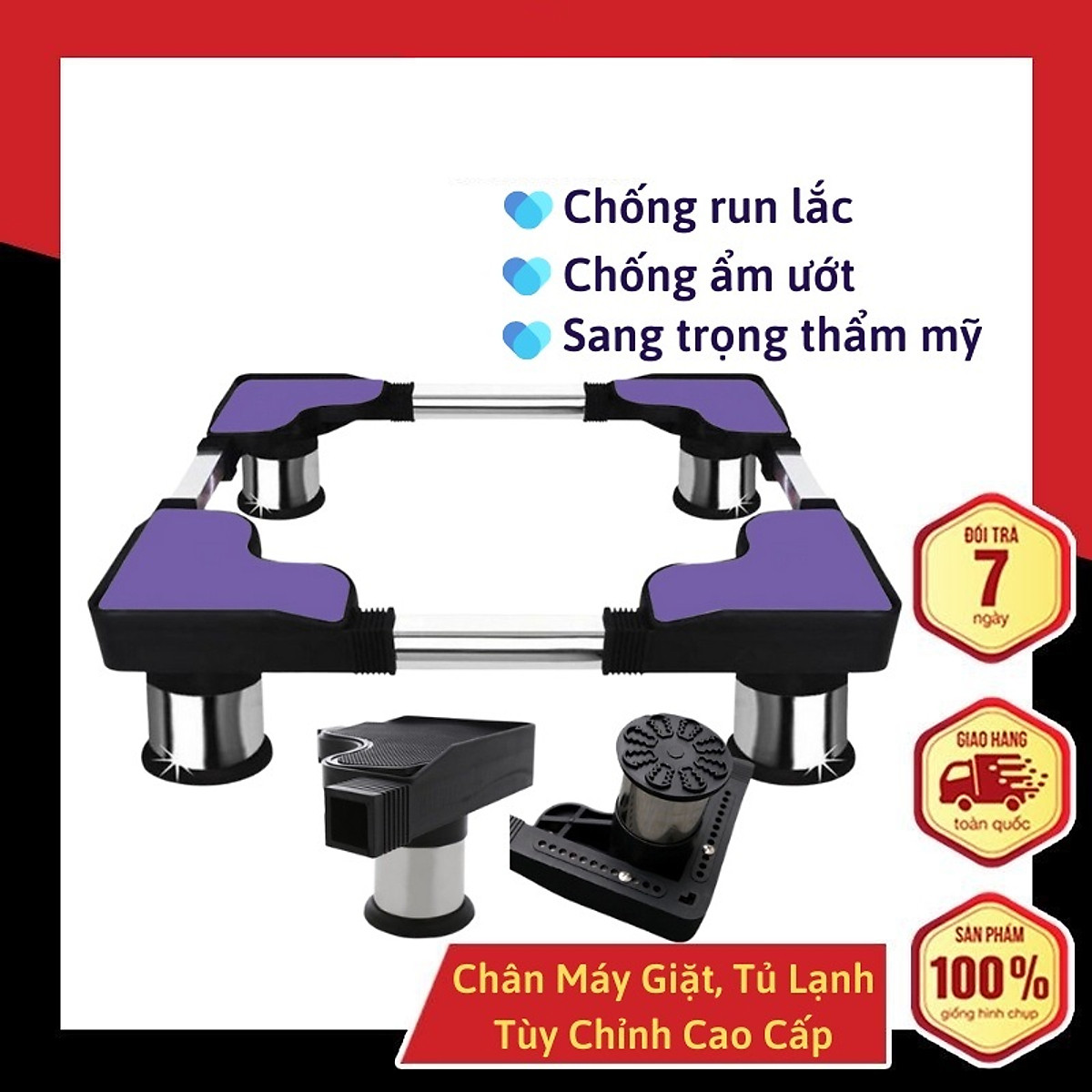 Kệ chân đế máy giặt tủ lạnh inox cao cấp 45-61cm