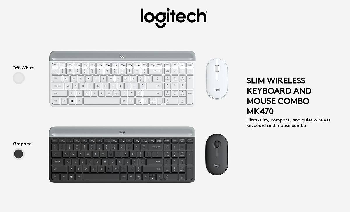 Bộ phím chuột không dây logitech MK470 Slim - Hàng Chính Hãng