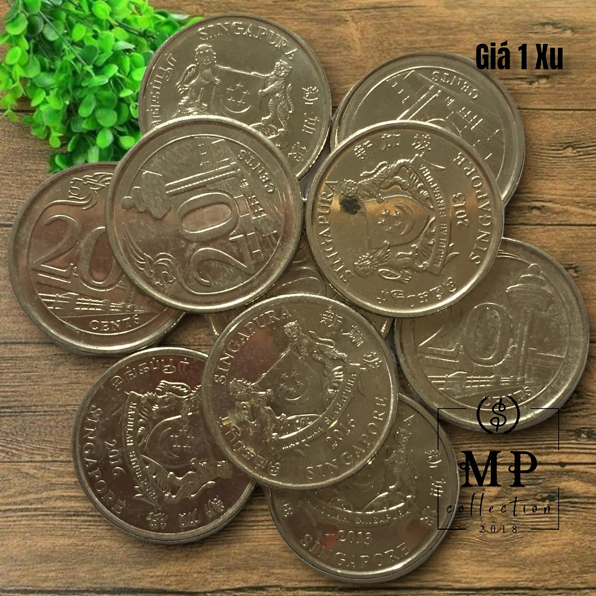 Đồng xu 20 cents Singapore có hình ảnh sư tử năm phát hành ngẫu nhiên.