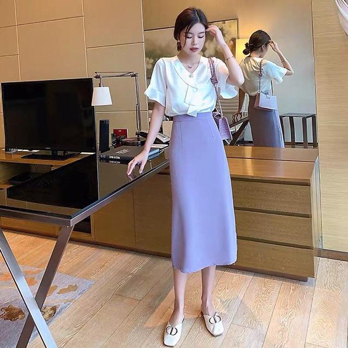 Giảm giá Chân váy chữ a lưng cao màu tím xinh xắn cho nữ  BeeCost