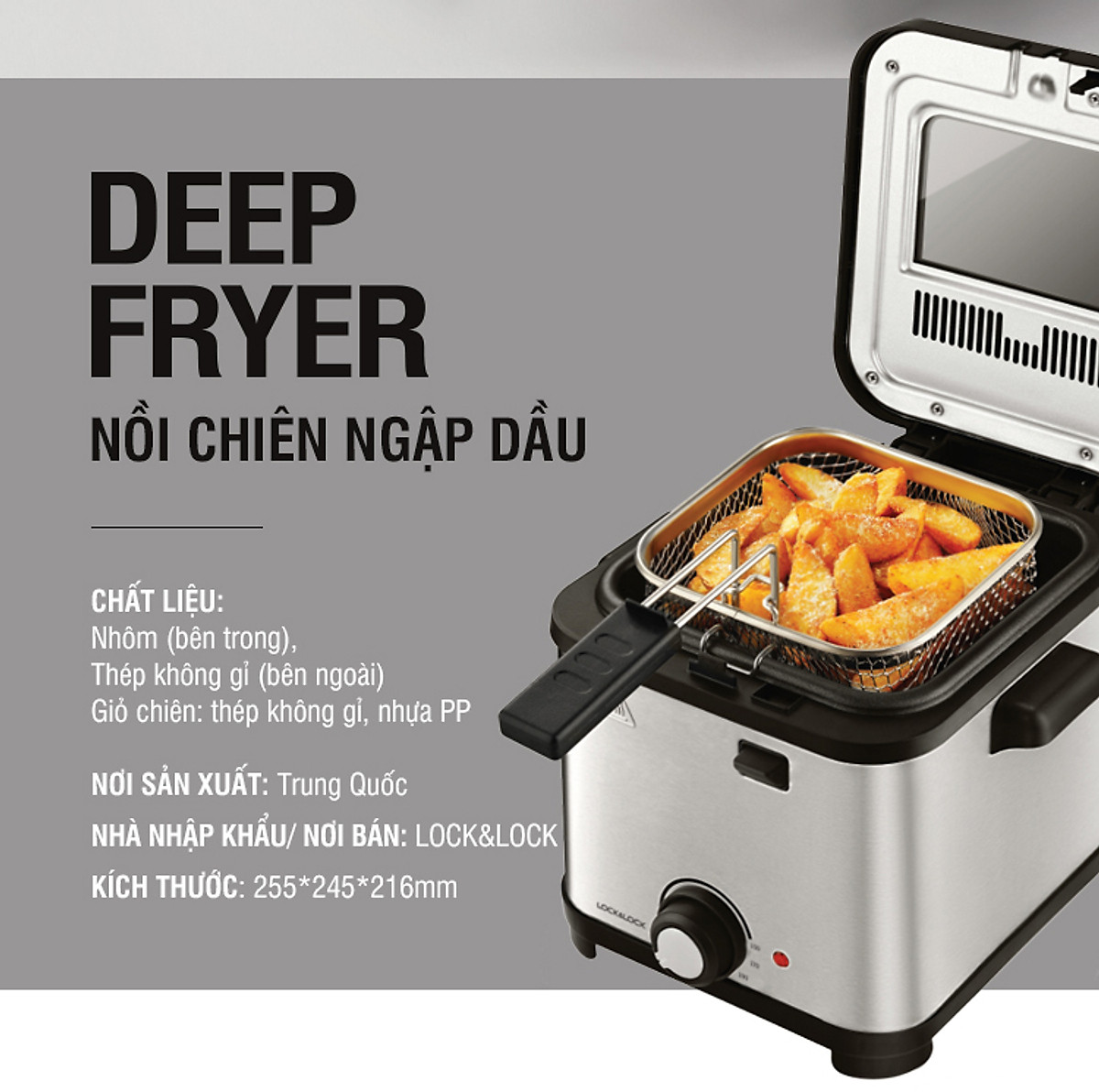 Nồi Chiên Ngập Dầu Lock&Lock EJF716SLV (1.5 Lít) - Hàng chính hãng