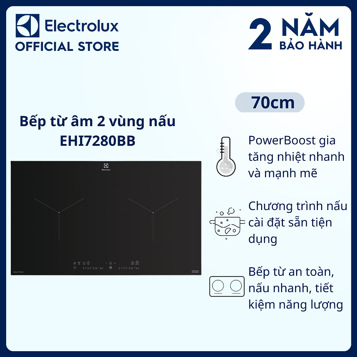 Miễn phí giao hàng toàn quốc] Bếp từ âm Electrolux 2 vùng nấu 70cm ...
