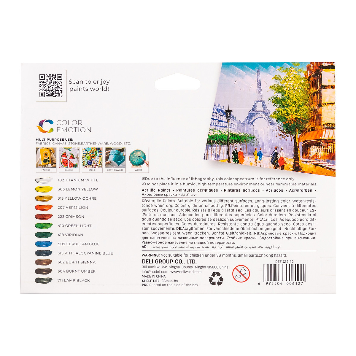 Màu Nước Acrylic Dạng Tuýp 12Ml Deli - 12/24 Màu - 1 Hộp - EC12