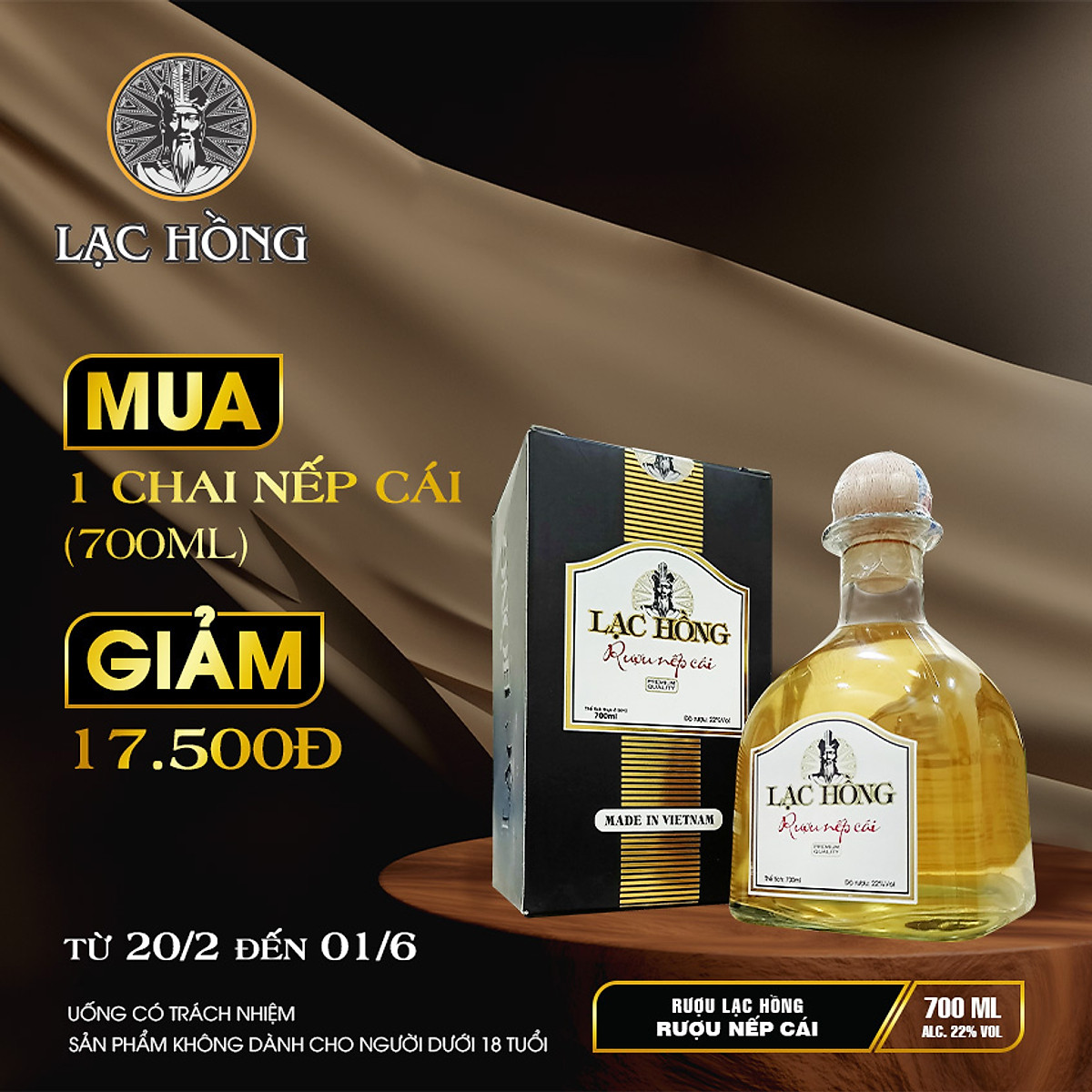 Dung tích 700ml, 22%] Lạc Hồng rượu nếp cái hoa vàng, rượu nếp ...