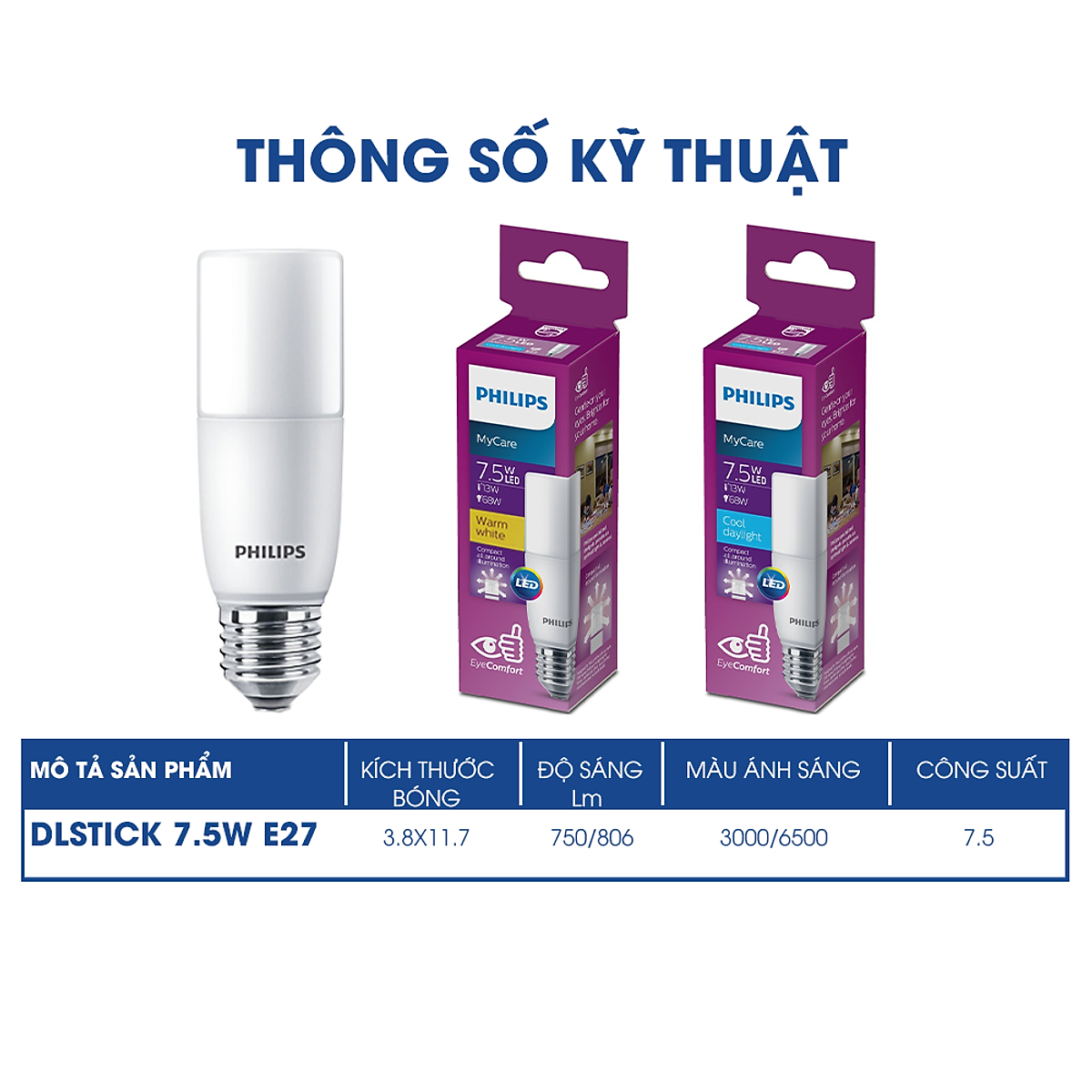 Bóng đèn Philips LED Stick, bảo vệ mắt (01 bóng)