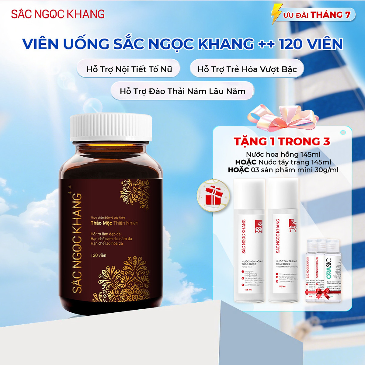 Viên uống Sắc Ngọc Khang ++ (120 viên) giúp trẻ hóa Làn da làm mờ sạm nám tàn nhang hiệu quả, tăng cường tính đàn hồi cho làn da, hỗ trợ cải thiện và phục hồi da bị lão hóa vượt trội