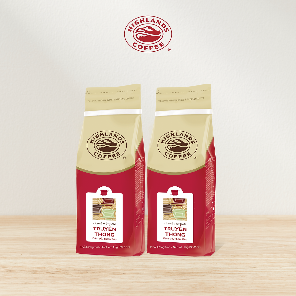 Combo 2 Túi Cà Phê Rang Xay Truyền Thống Highlands Coffee 1Kg