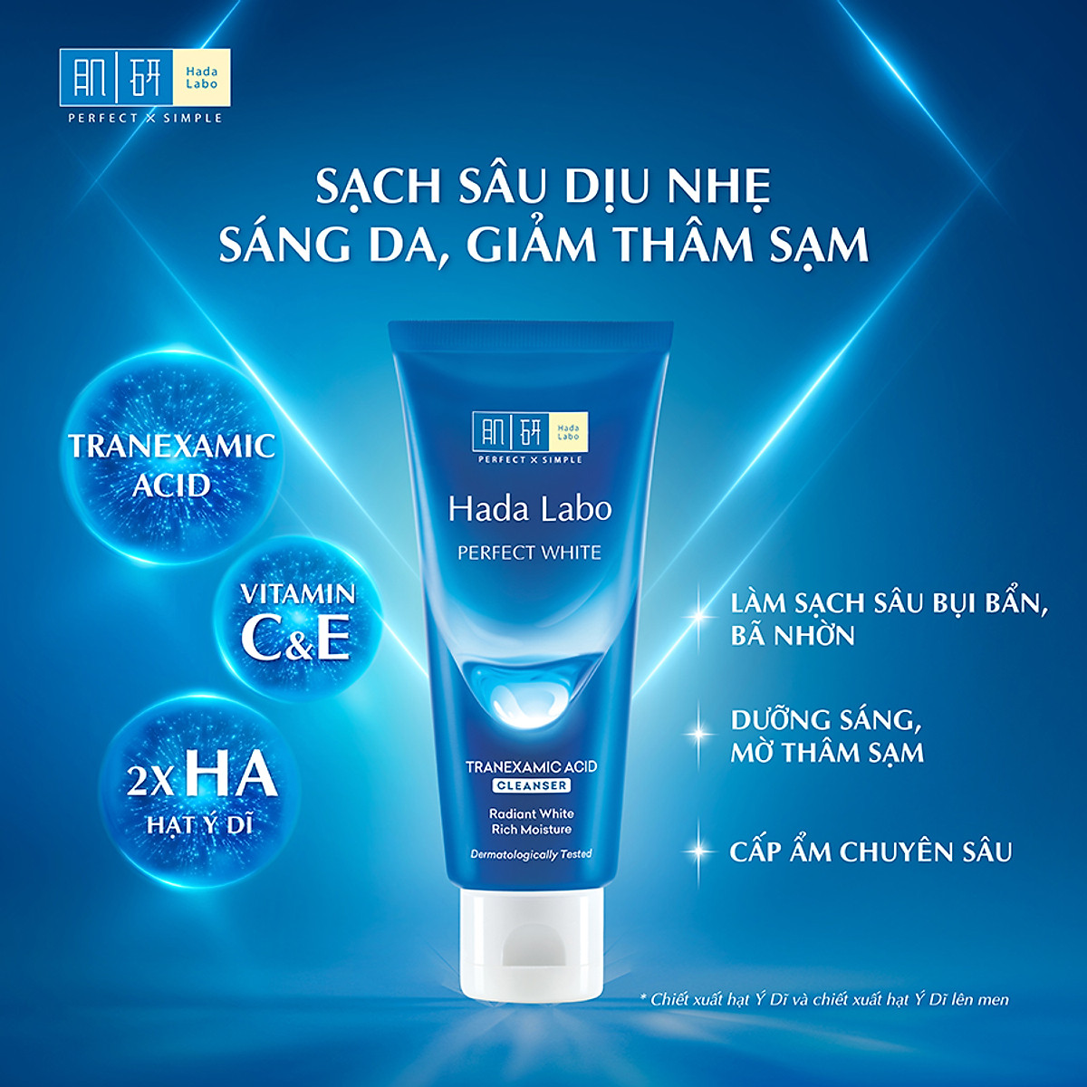Sữa rửa mặt dưỡng trắng Hada Labo Perfect White Tranexamic Acid Cleanser 80g