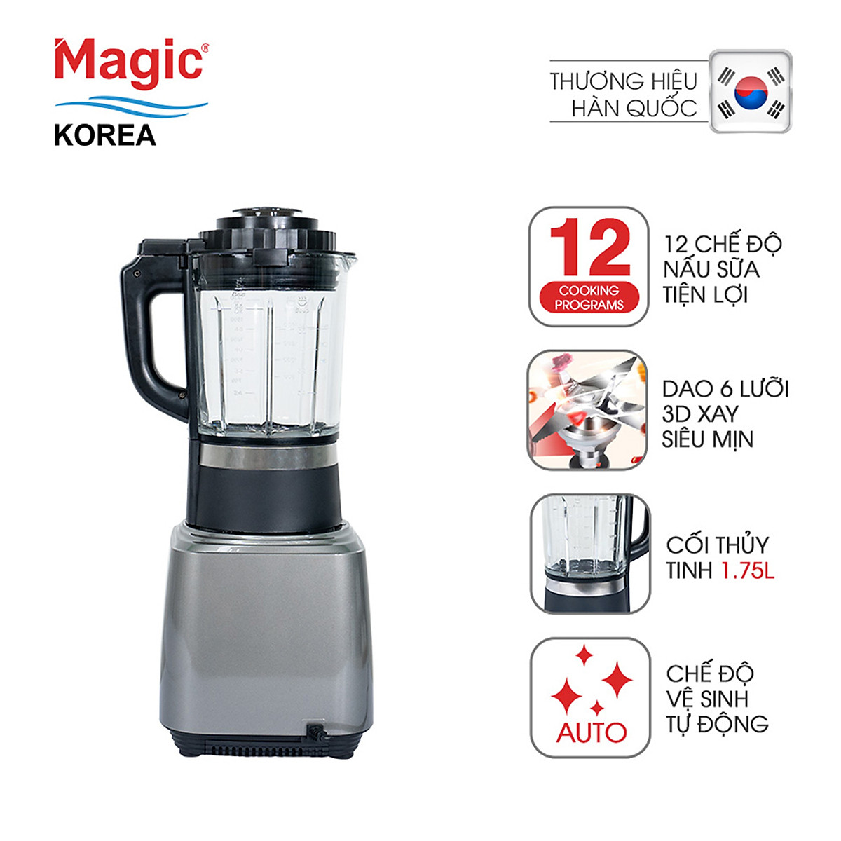 Máy nấu sữa hạt Magic Korea A-96 Bạc (1.75 Lít) - Hàng chính hãng