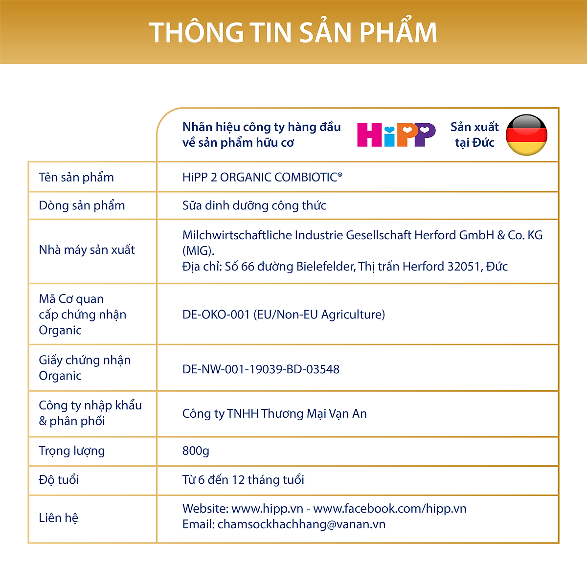 Sữa bột công thức HiPP 3 Organic Combiotic 800g cho bé từ 1 tuổi